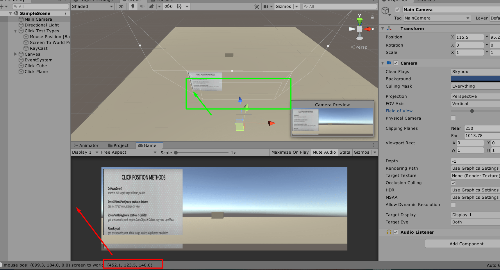 Why does screen to world point let you click outside the actual camera