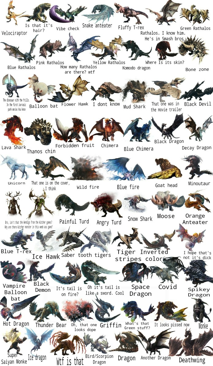 I asked my friend (Who's never played a MH game) to name every monster in MHW. This is the