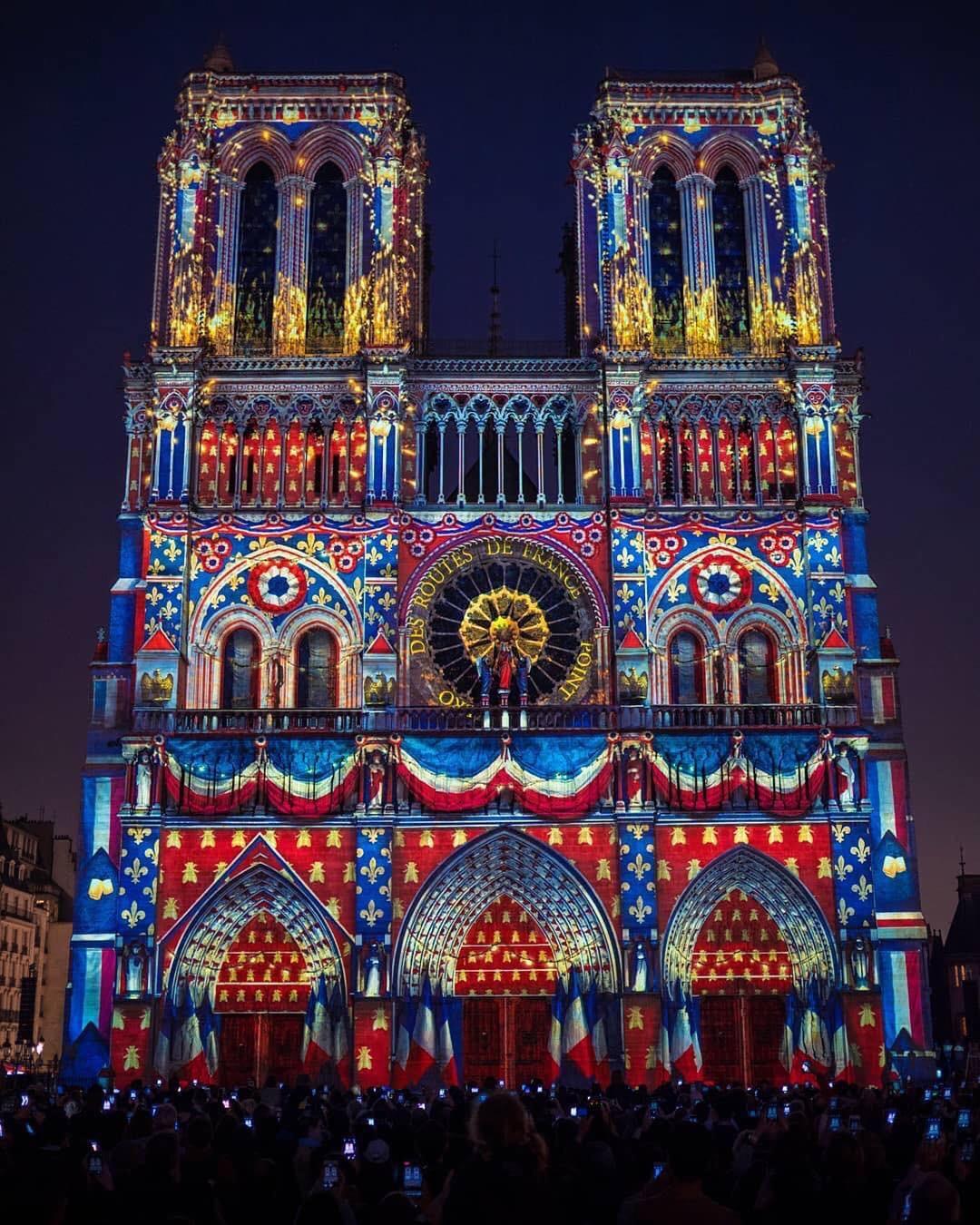NotreDame de Paris during the yearly lights and sound show r/europe
