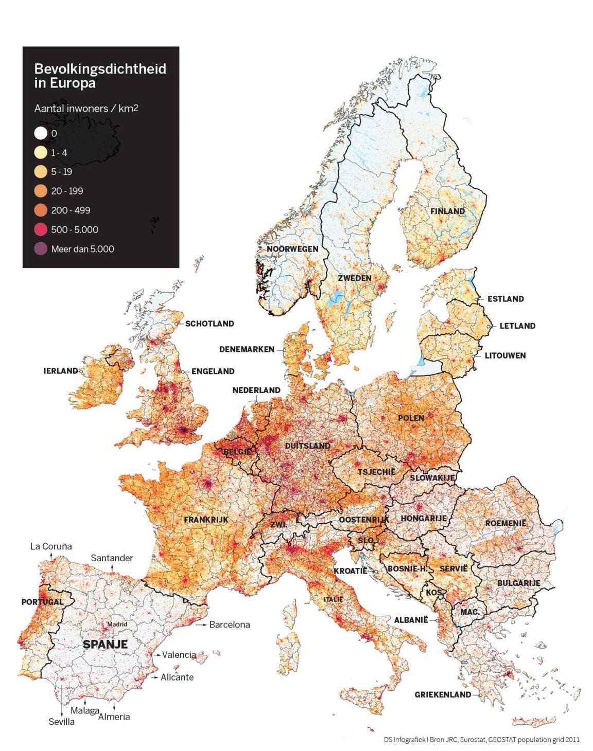 Kaart Bevolkingsdichtheid Europa League Population density in Europe (inhabitants/km^2) europe