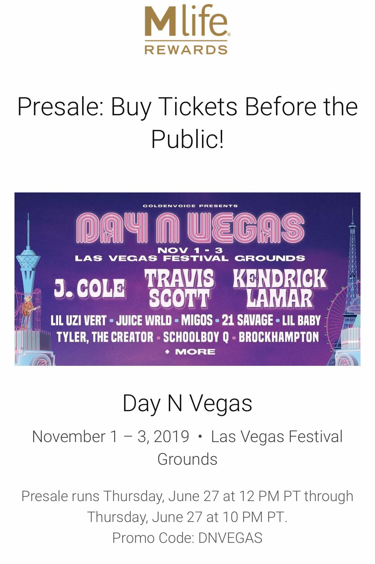 Presale code for Day N Vegas festival!! r/festivals