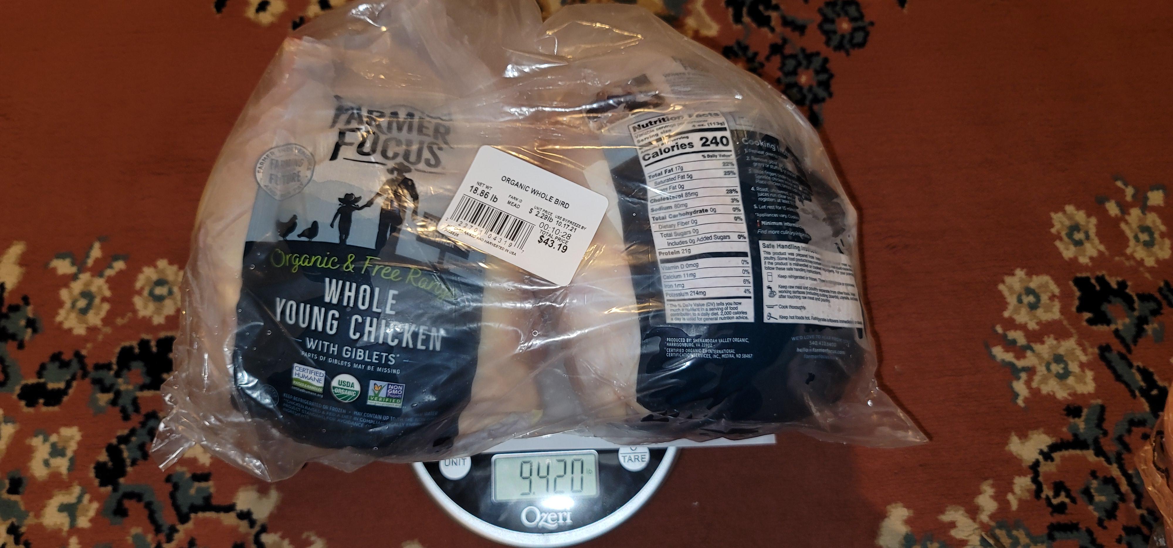 Farmer Focus Costco Organic Chicken Rip Off. Weight doubled in value to