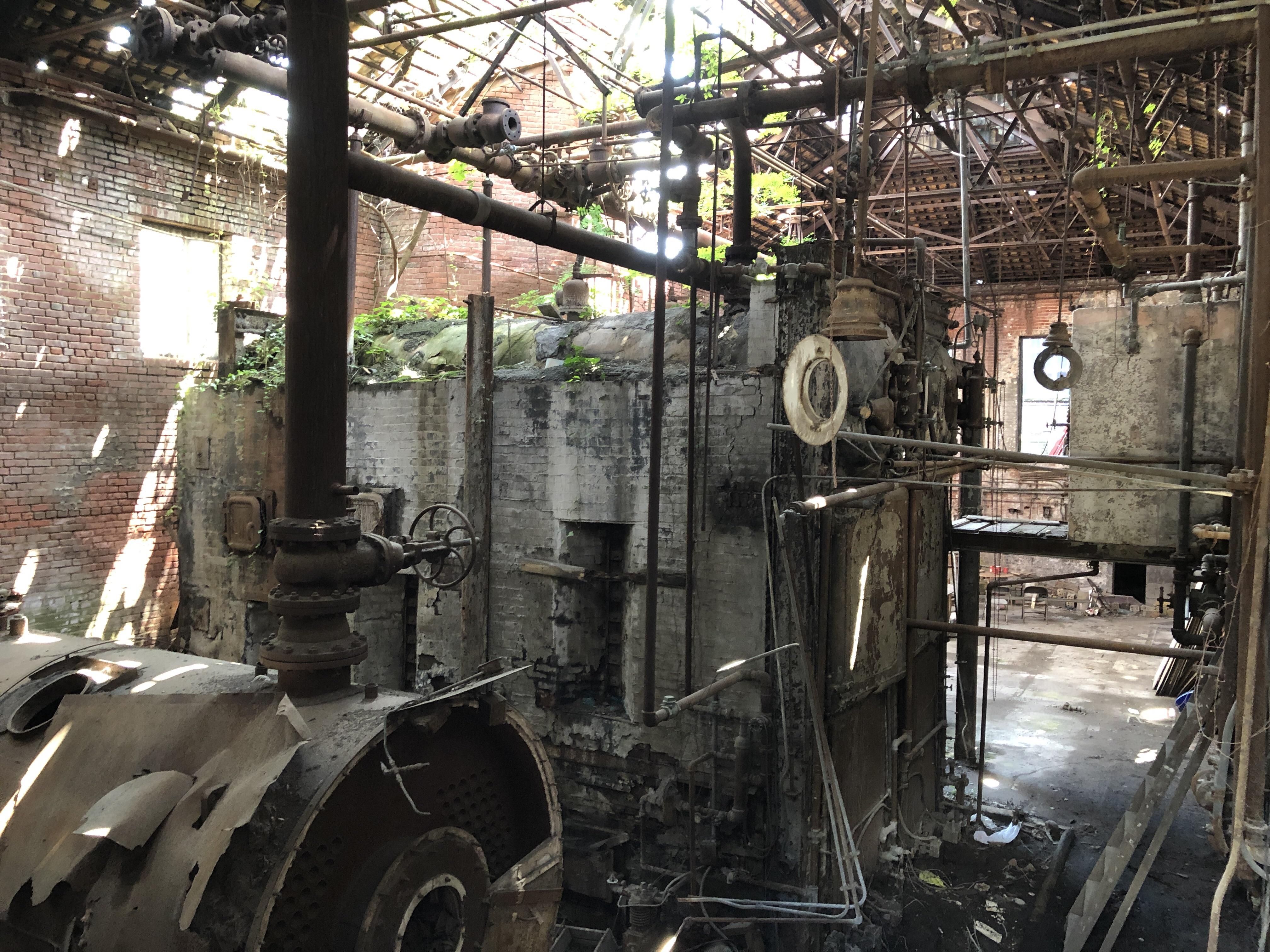 Inside the coal fired boiler room of an old Crown Cork & Seal factory