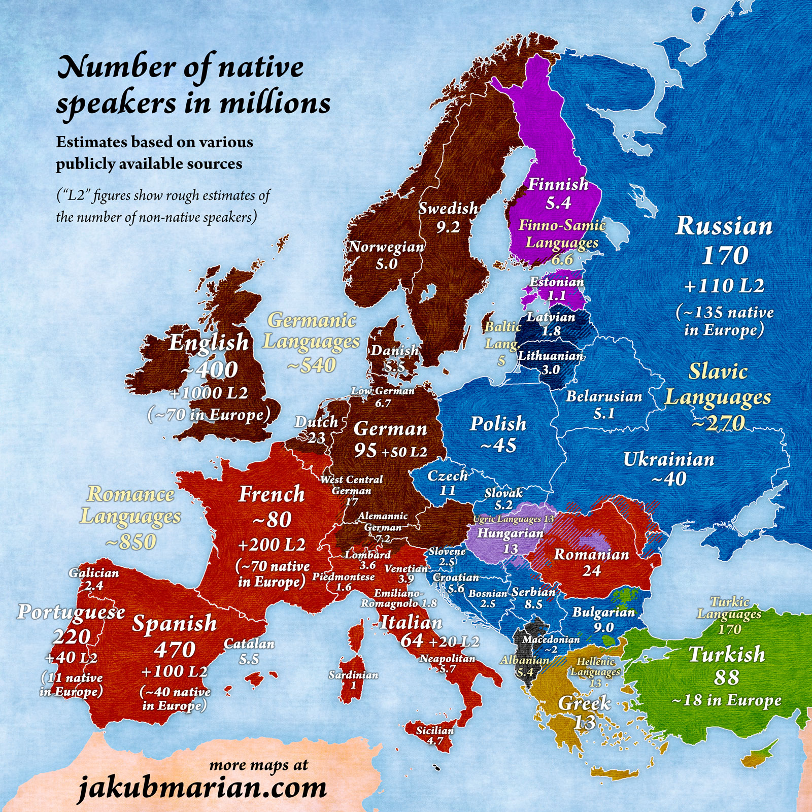 Native speakers of the main languages of Europe and Turkey r/MapPorn