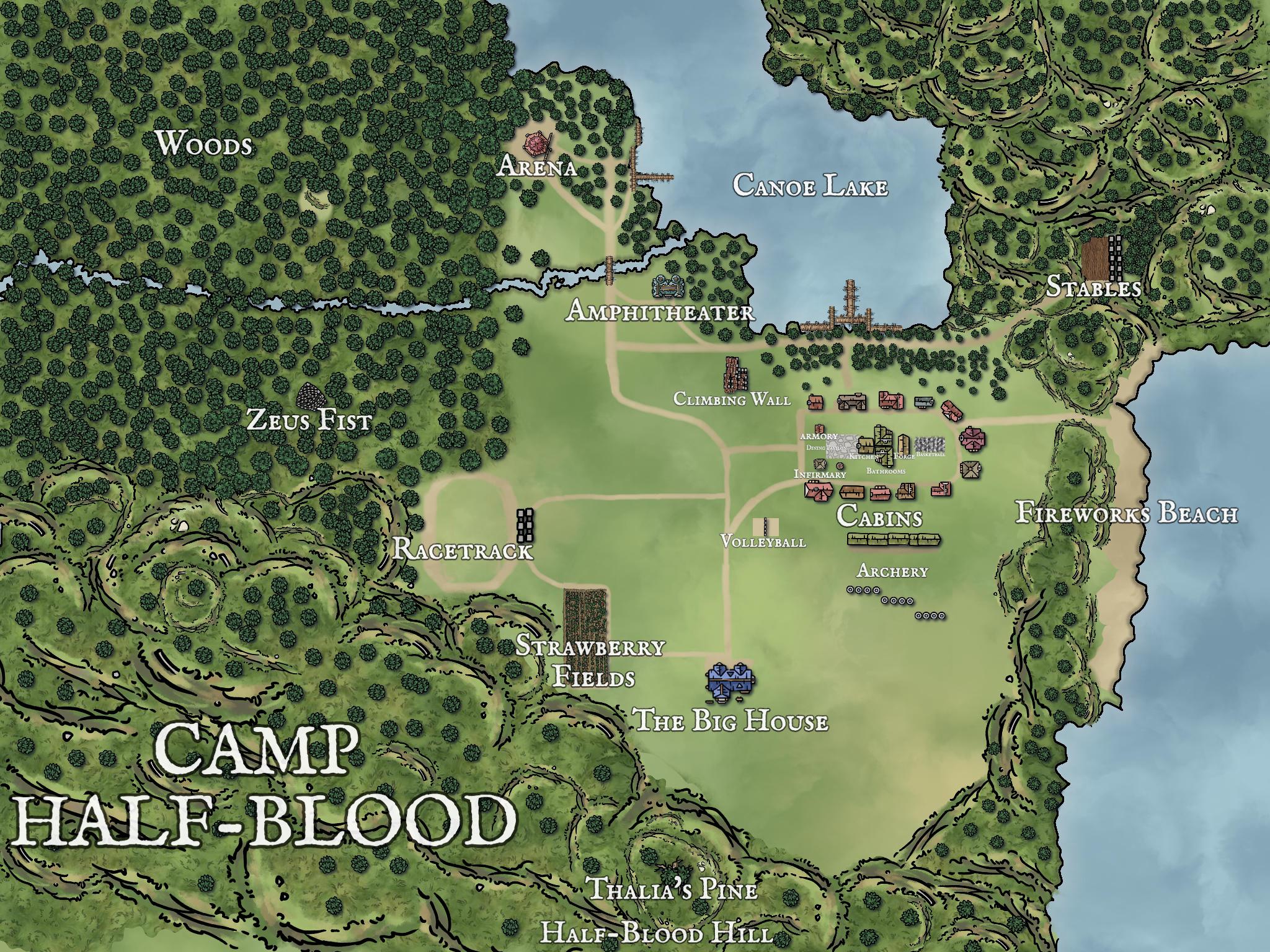 Camp HalfBlood map [PJO] Layout I have when I read. Tried making it to