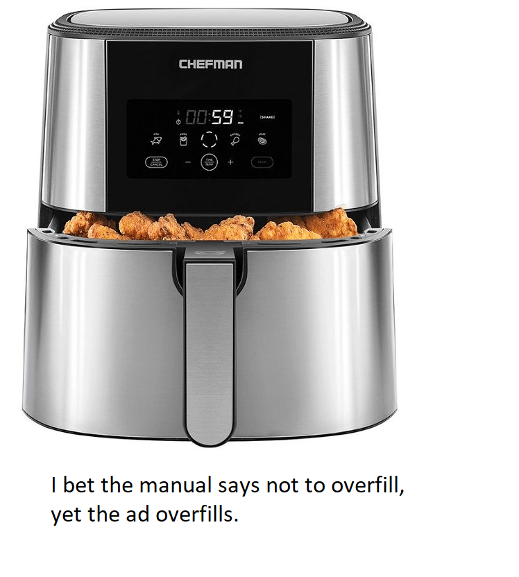 Manual says don't overfill. Ad overfills. r/airfryer