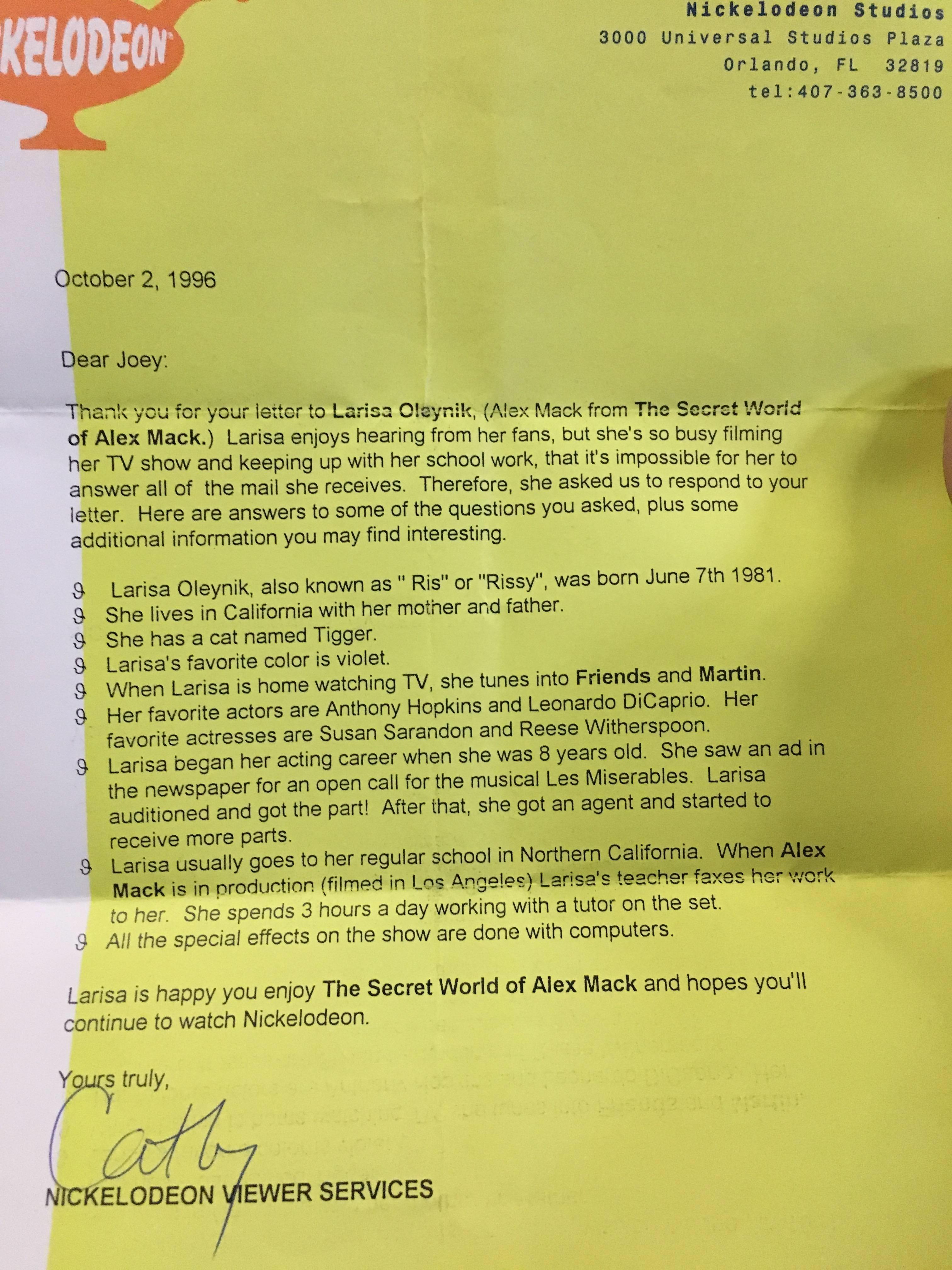 When I was in high school my friends dared me to write a fan letter to