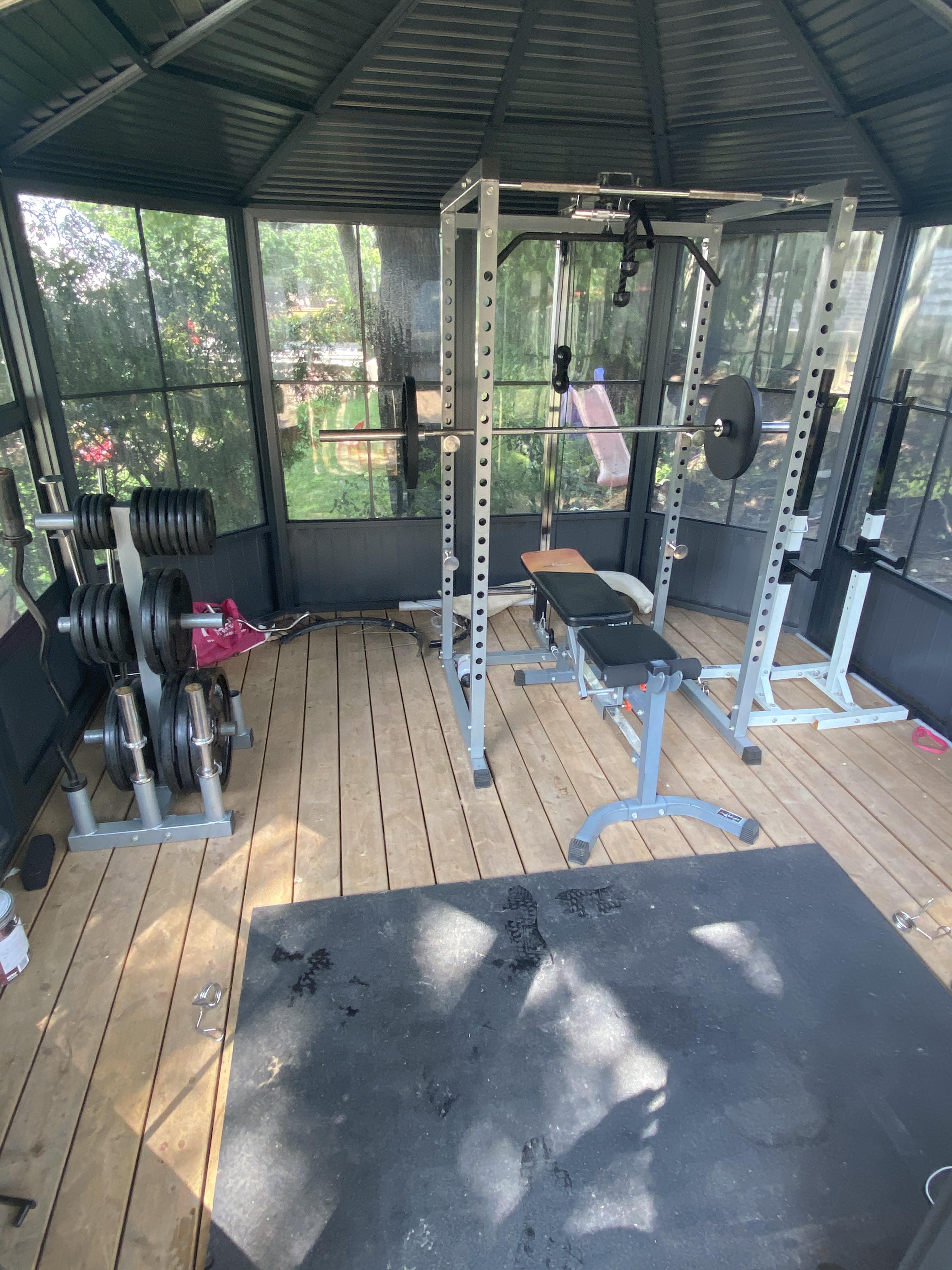 Landlord let me put a home gym in the gazebo outsize. I take the squat