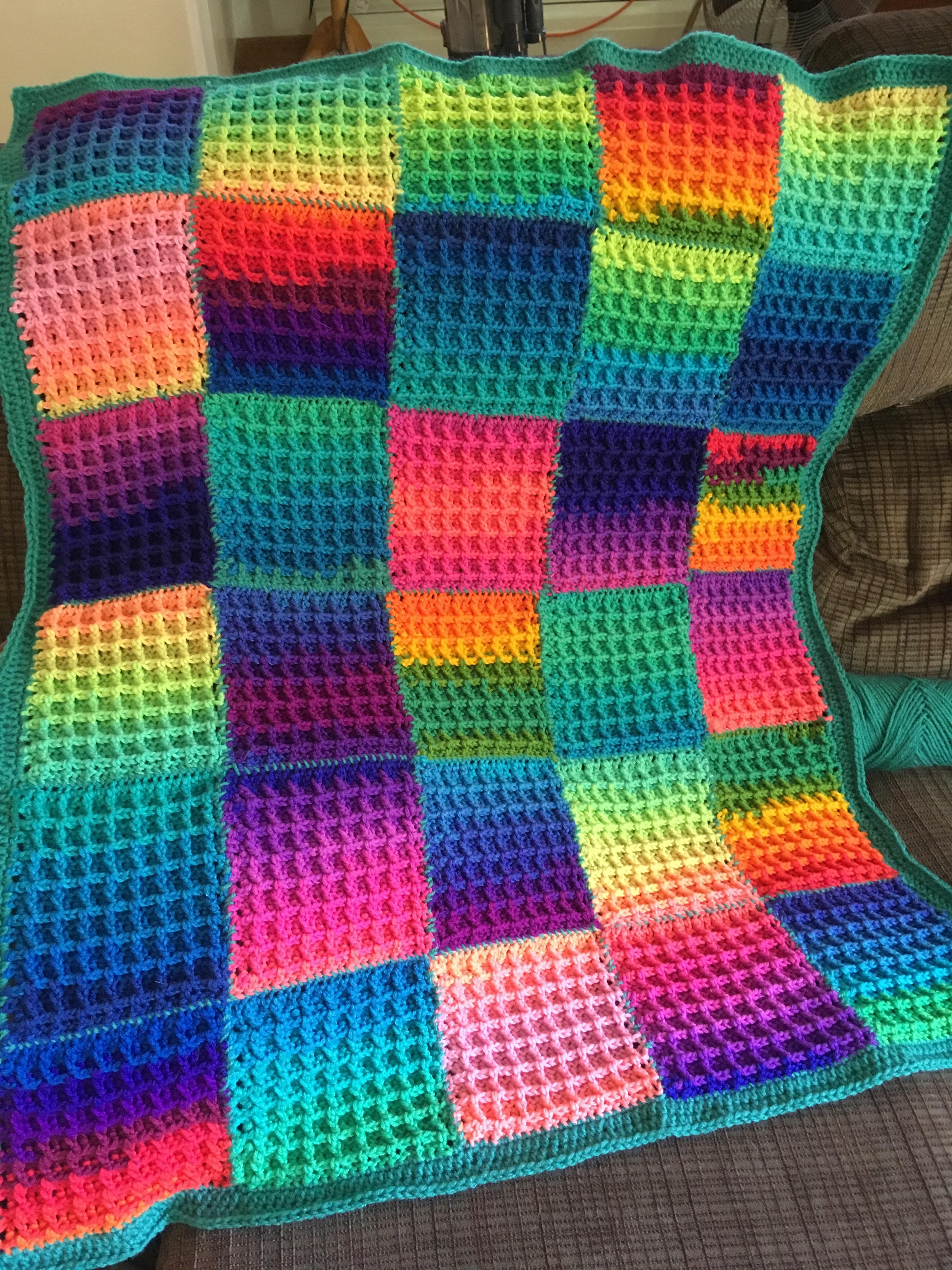 I finished my electric waffle blanket! r/crochet