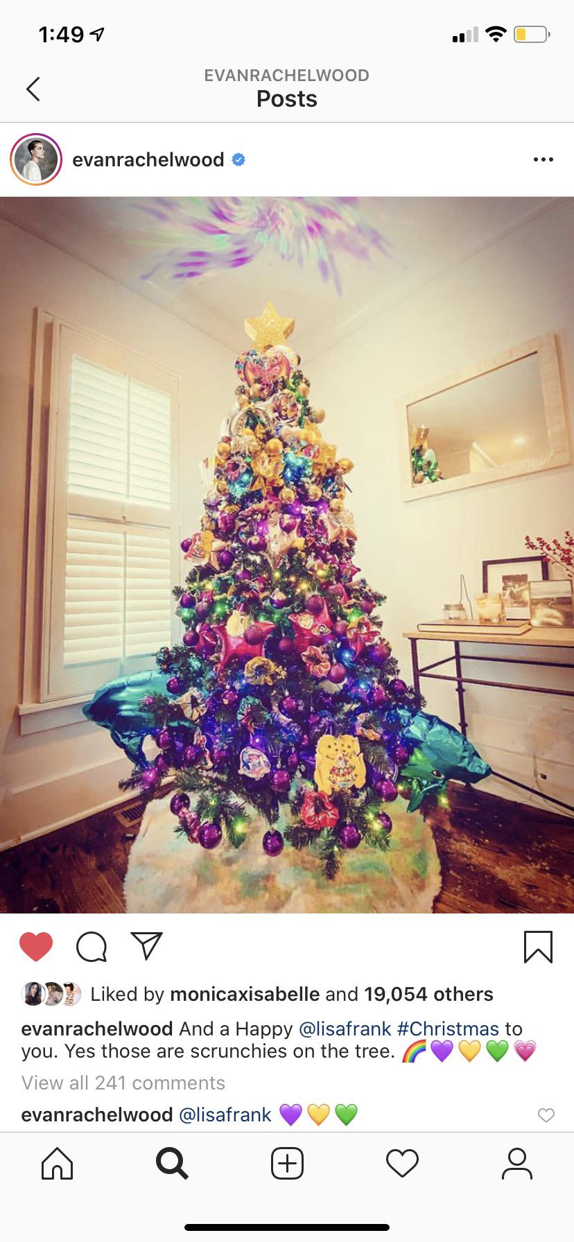 Our lord and savior Evan Rachel Wood’s Christmas tree with the bi pride