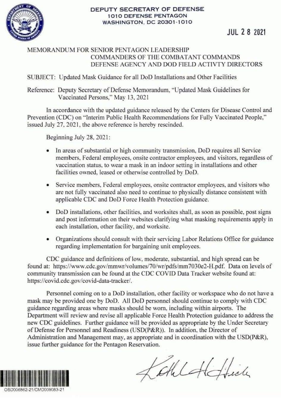 New Mask Policy July 28th 2021 r/AirForce