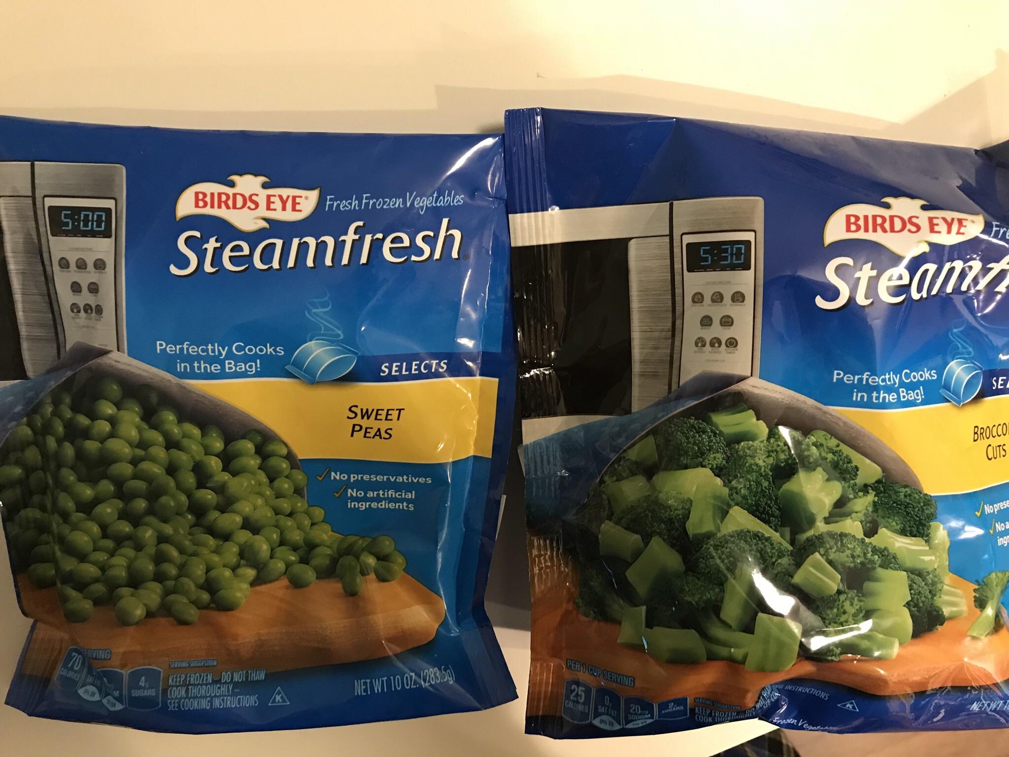These microwave vegetables display the time they need to cook on the