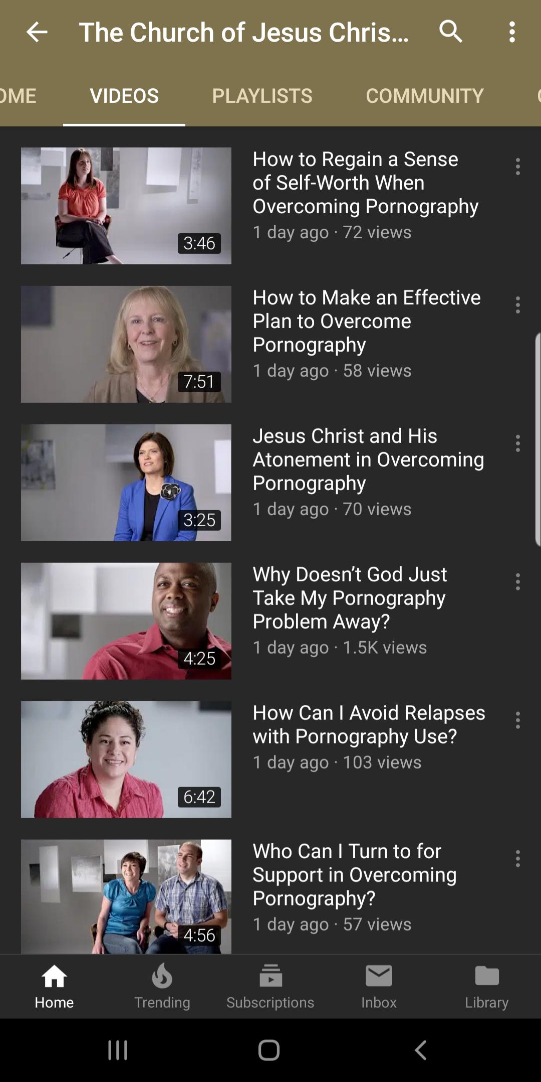 Yesterday, the Mormon Church YouTube channel uploaded 69 consecutive videos about porn. r/funny