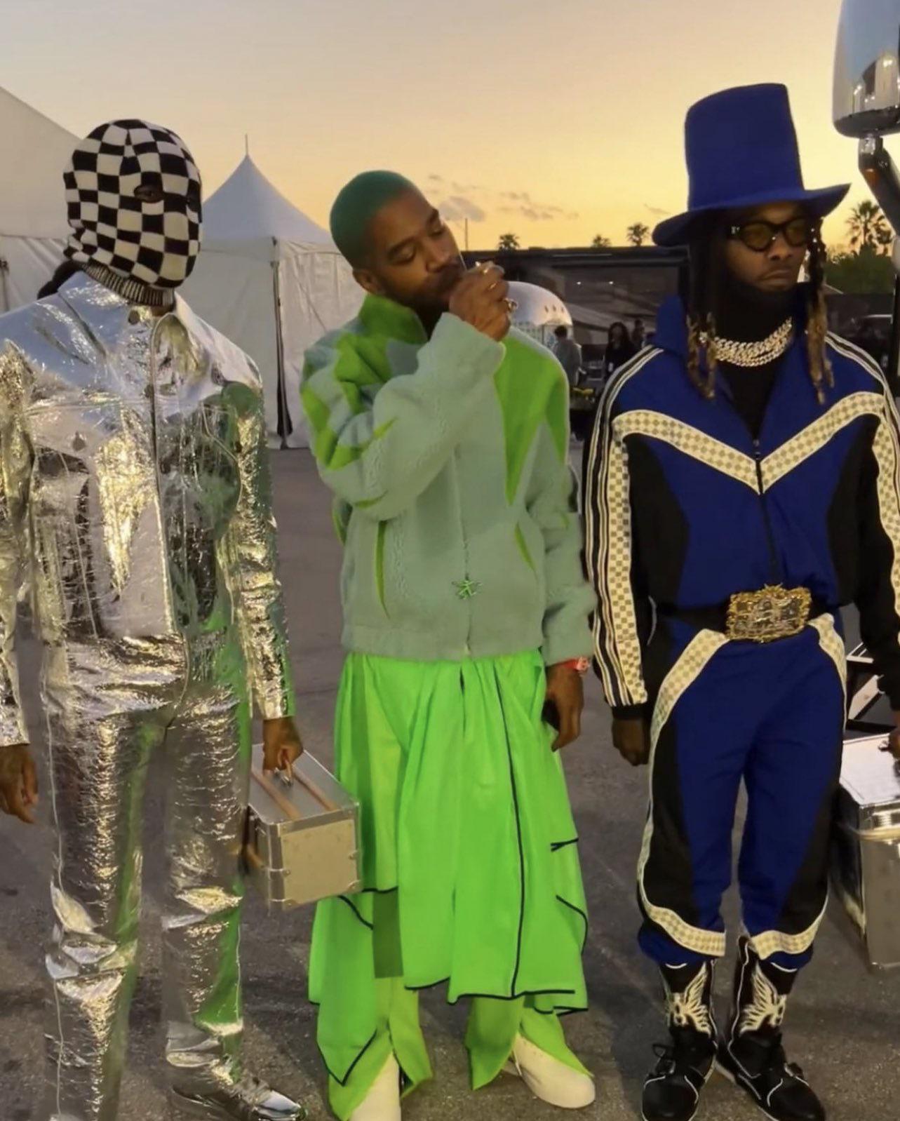 Kid Cudi, Offset and Quavo before walking the “Virgil Was Here” Louis