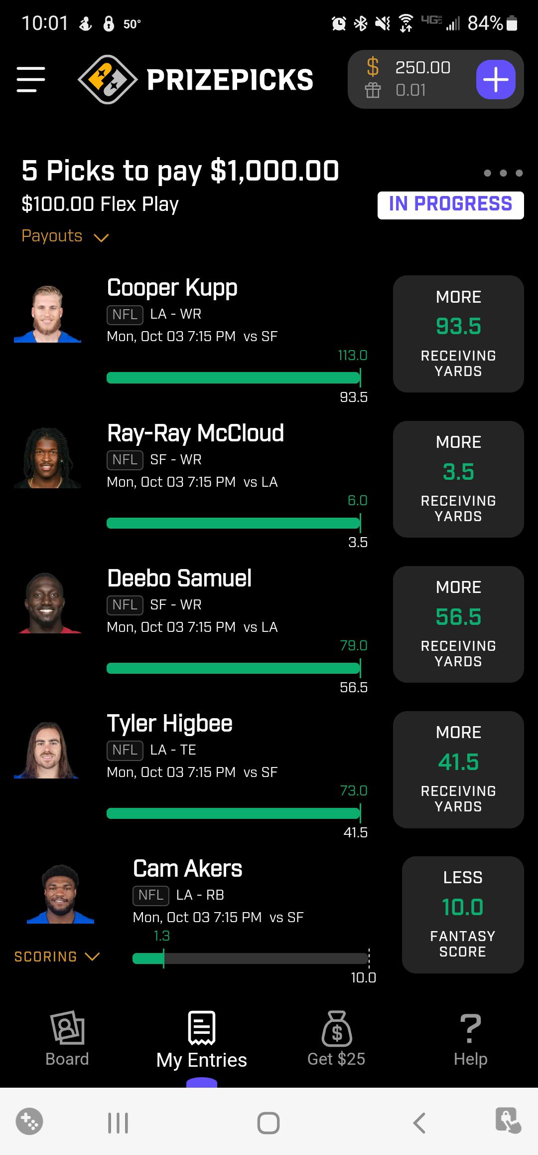 my last green screen. on all 3 bets I made profit of 1,150 r/PrizePicks
