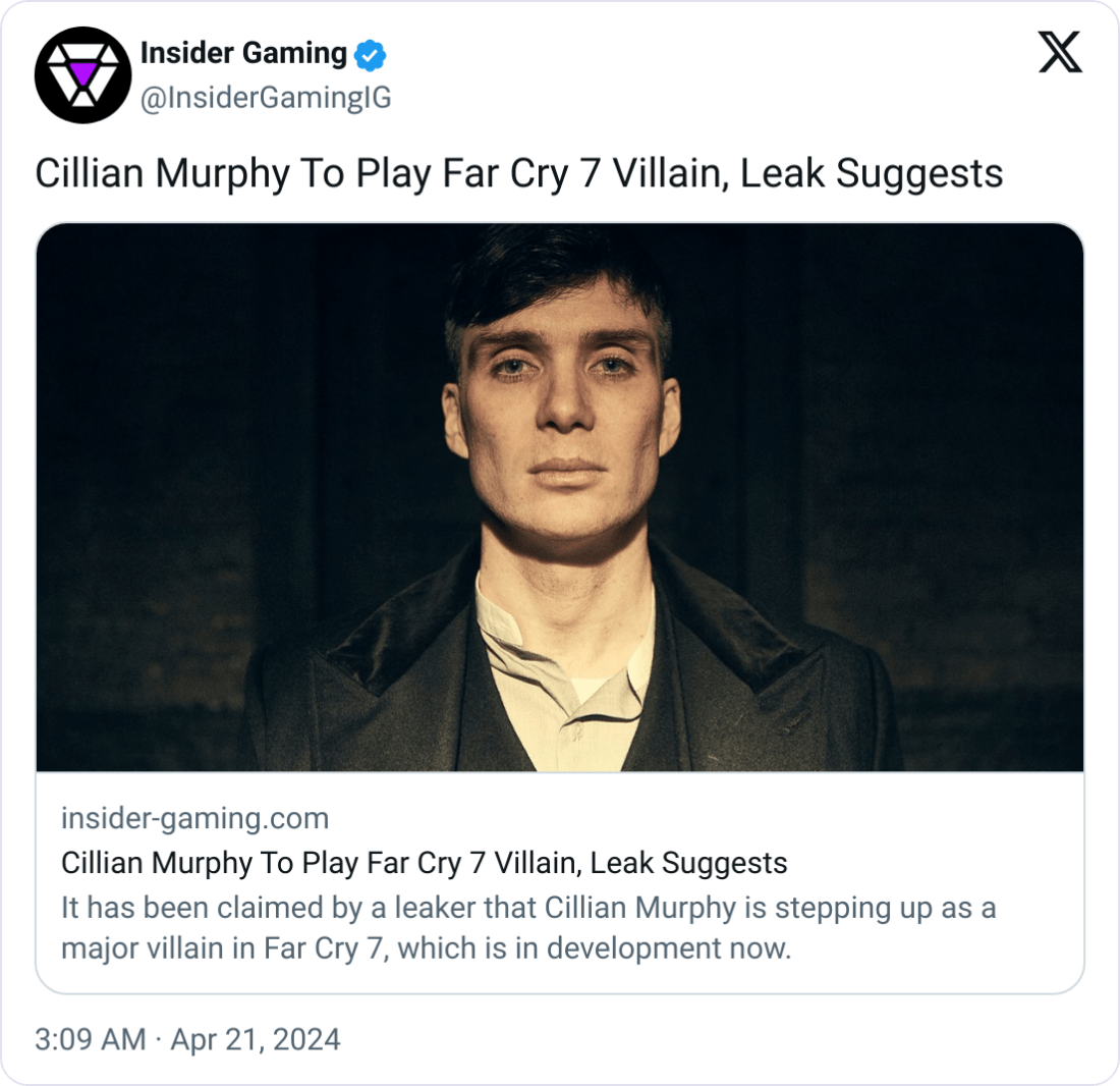 Cillian Murphy may star as the main villain of Far Cry 7 : Indiangamers