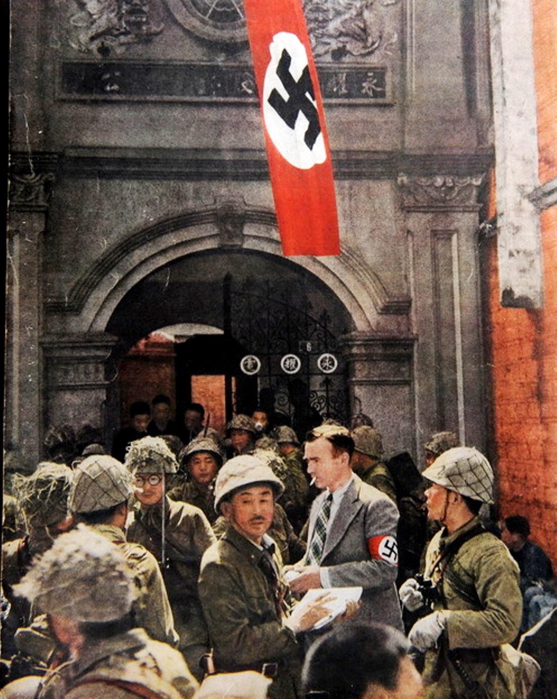 Japanese soldiers meeting a German civilian, owner of a power plant