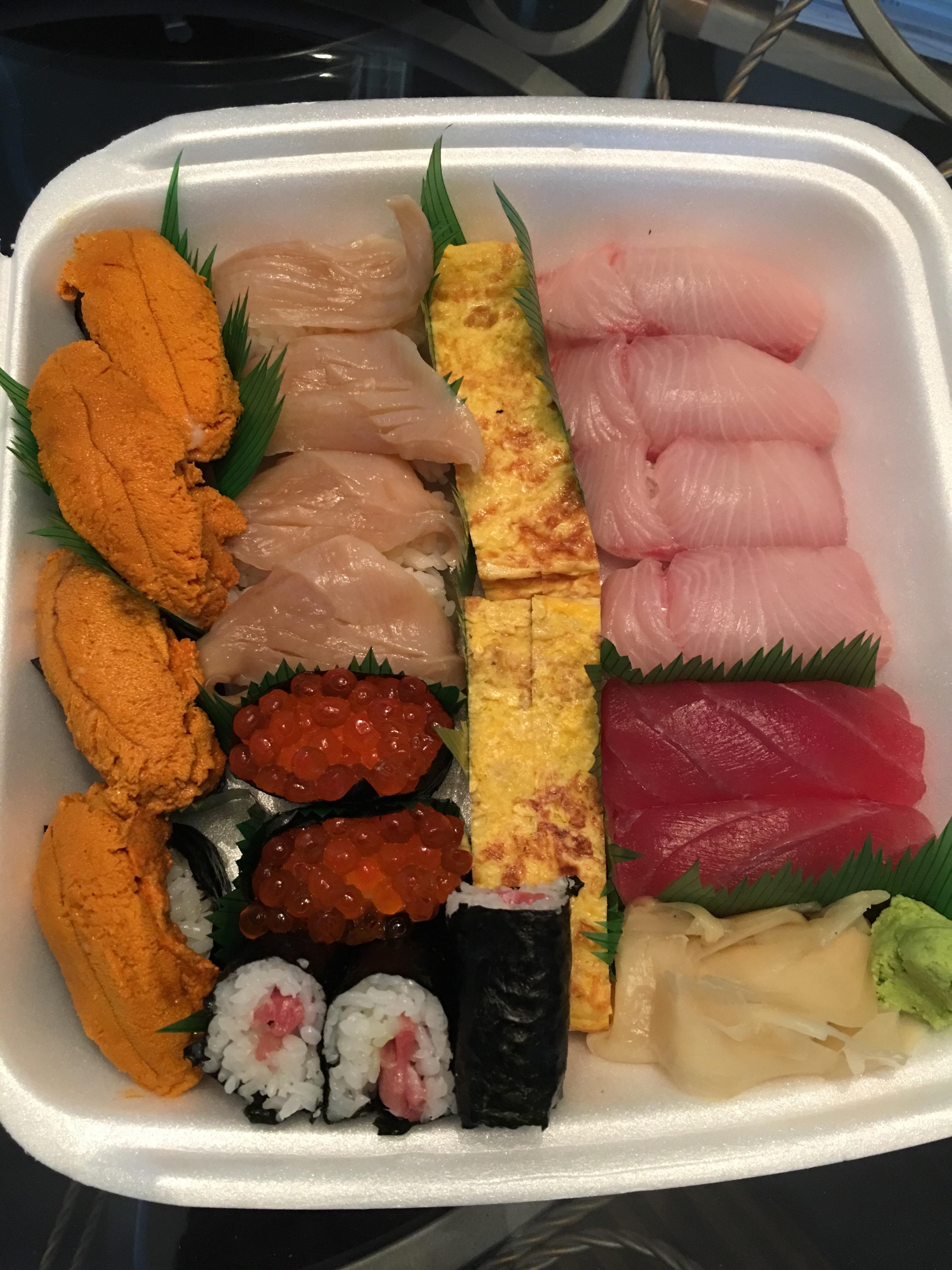 [i ate] Uni, Mirugai,Hamachi,Big Eye Tuna, Ikura Nigiri with Tamago