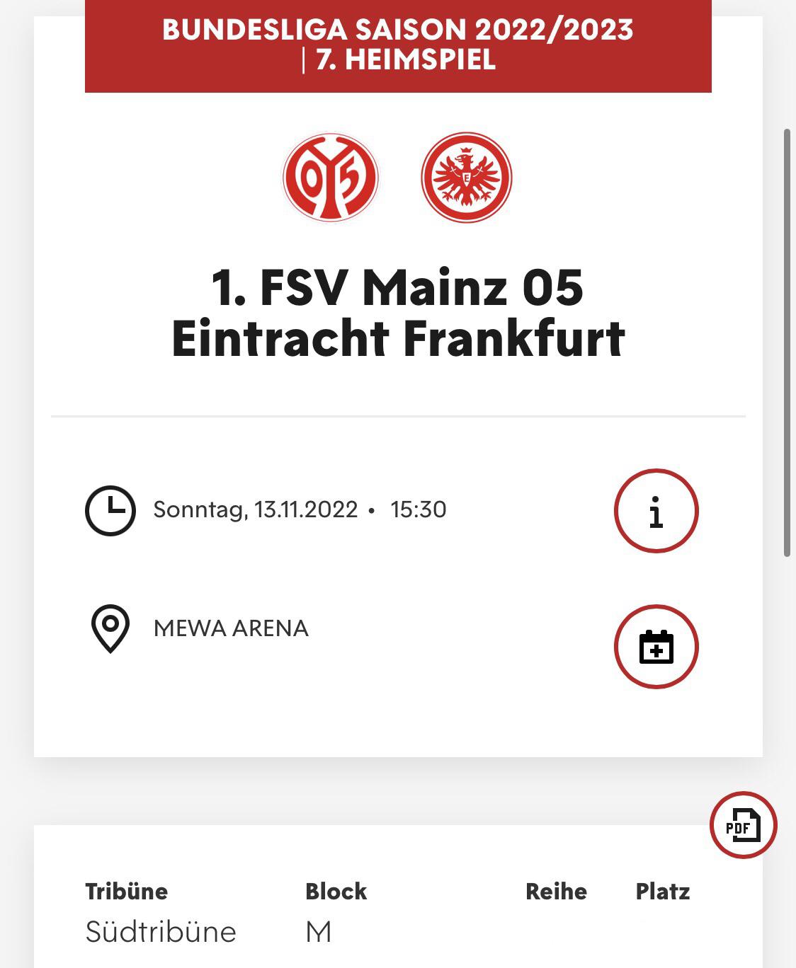 Mainz 05 Eintracht Frankfurt Ticket (13.11) r/mainz05