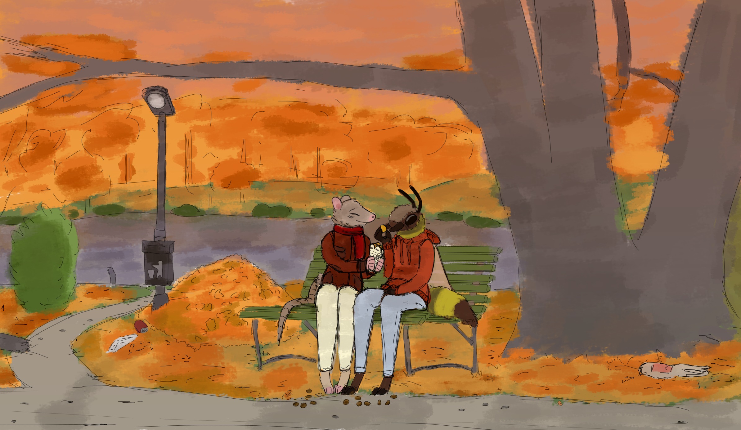 Sharing sweet chestnuts (Art by me!) r/furry