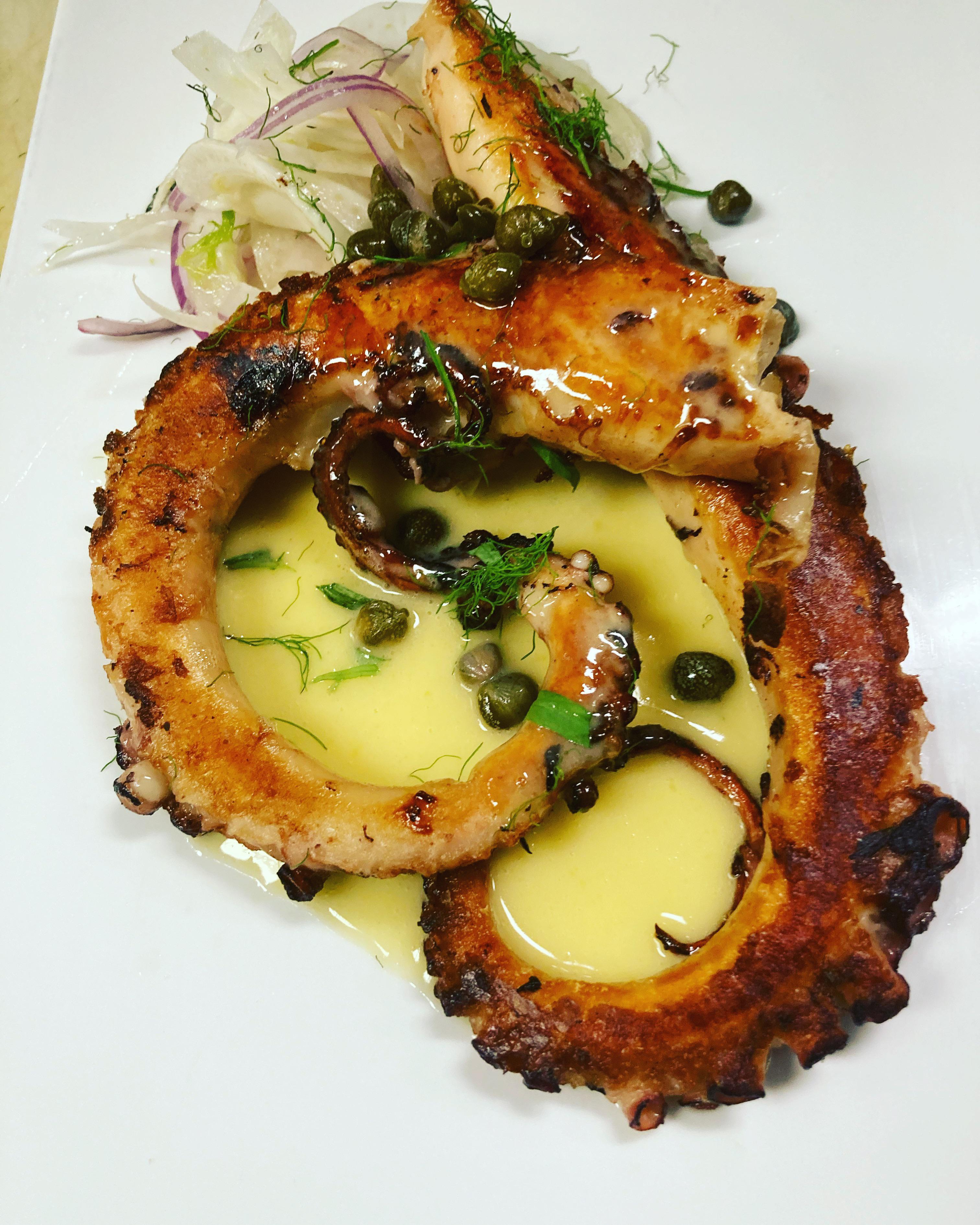 Seared Octopus with fennel salad, tarragon beurre blanc, dill and