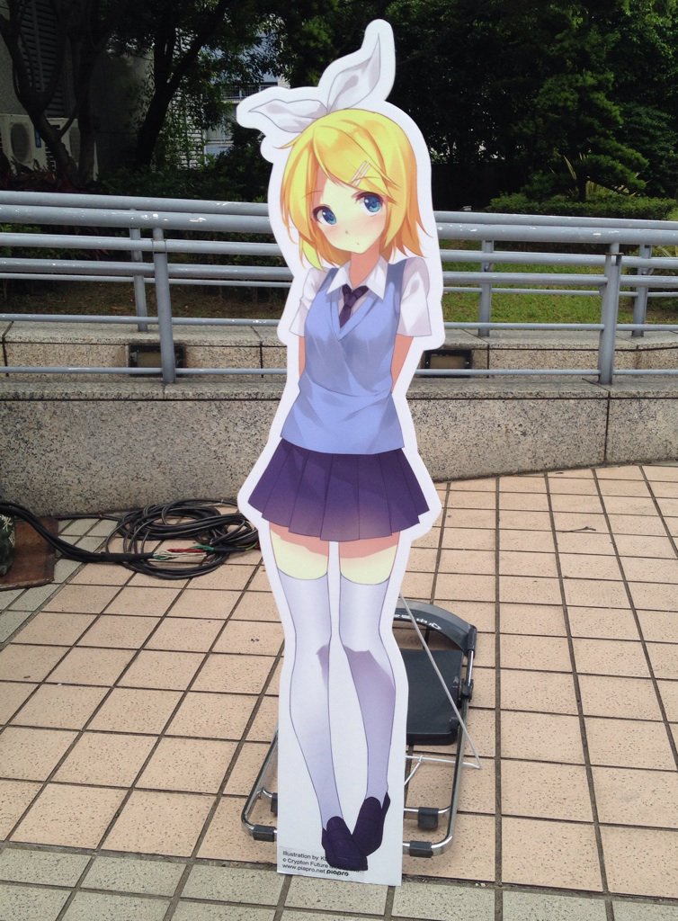 This 11 scale Rinchan cardboard cutout outside the MikuExpo Taiwan