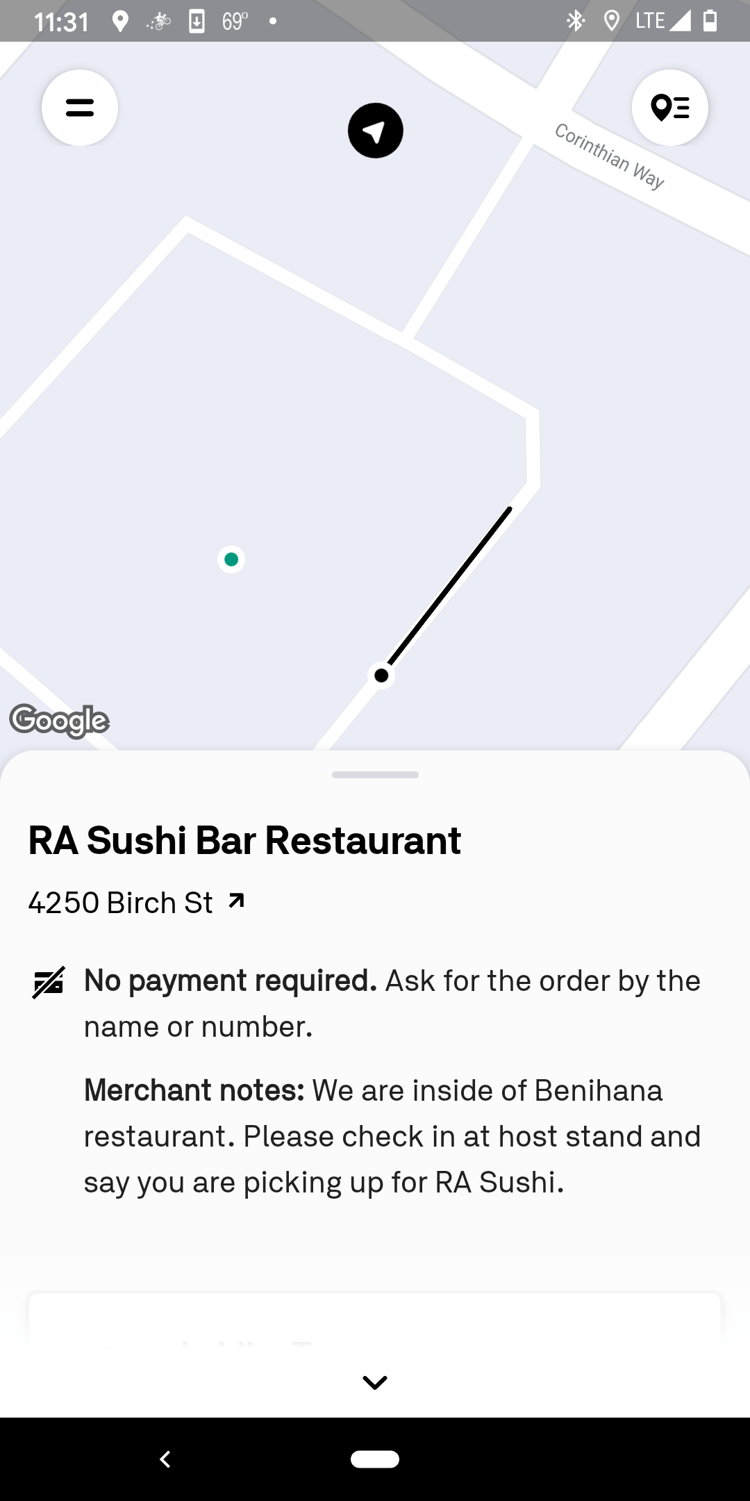 This order was Benihana. It was inside Benihana. The bag said Benihana