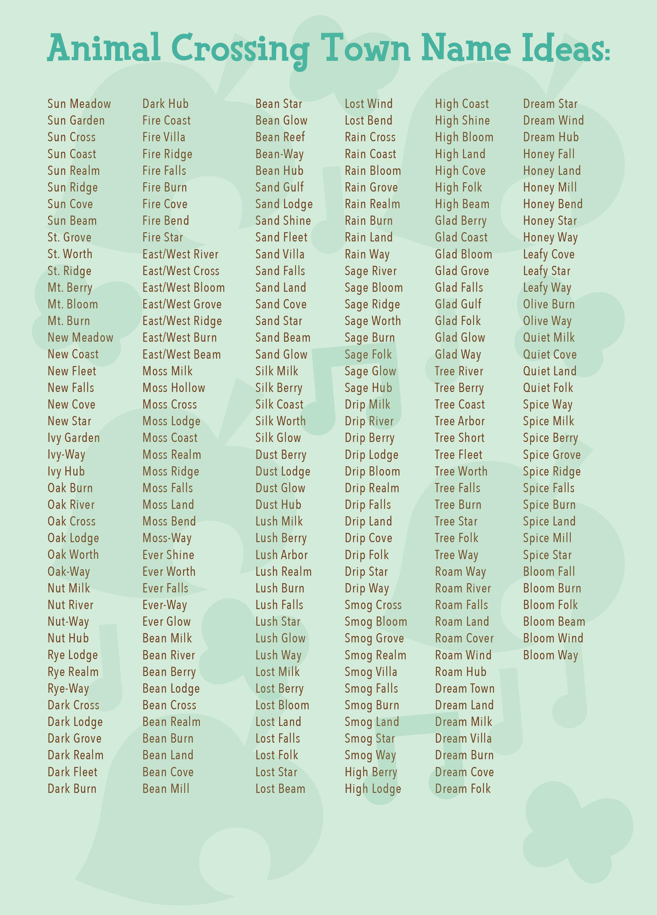 Reposted town name ideas with 10 characters r/AnimalCrossing