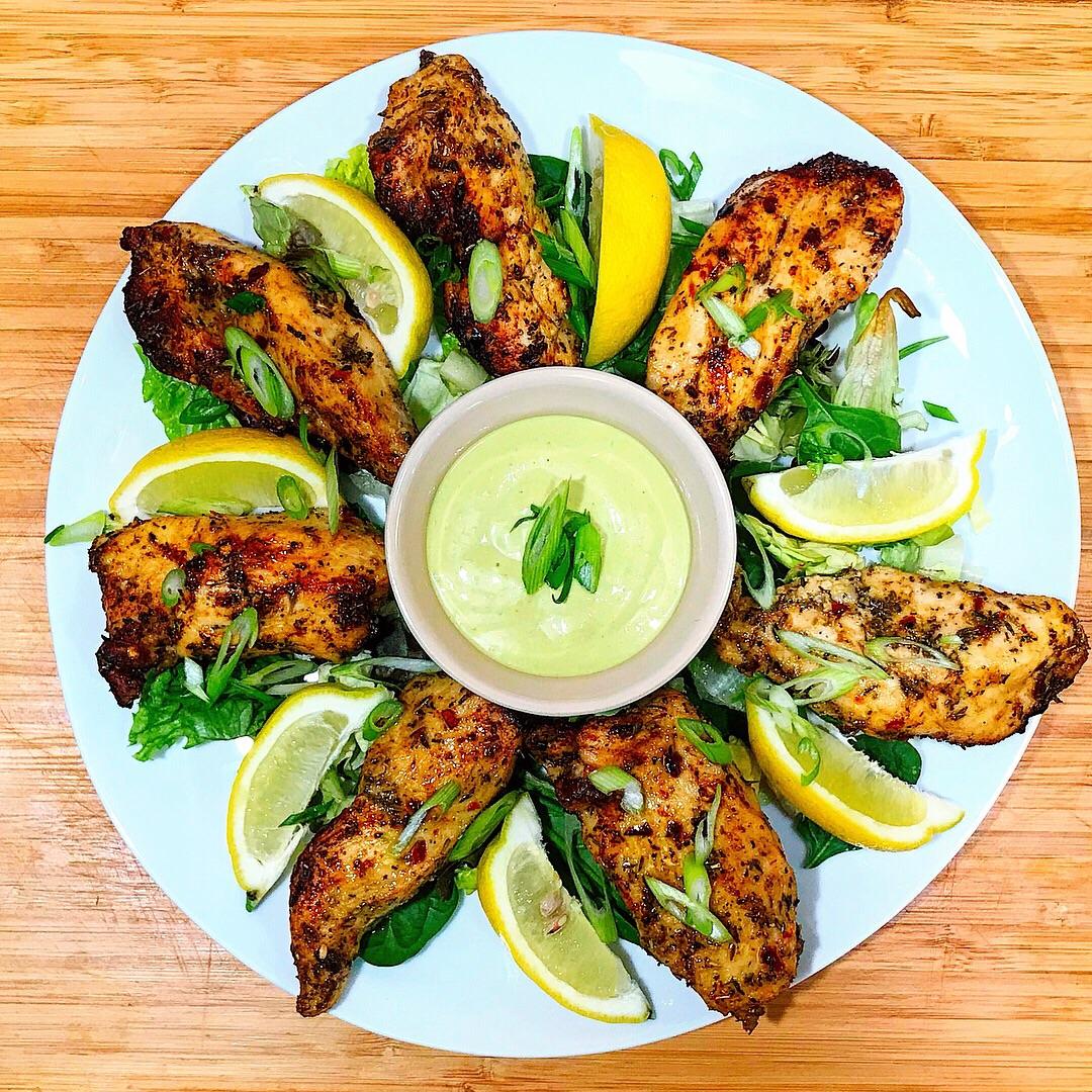Jerk Chicken Tenders w/ Ginger Scallion Aioli (air fryer recipe) r
