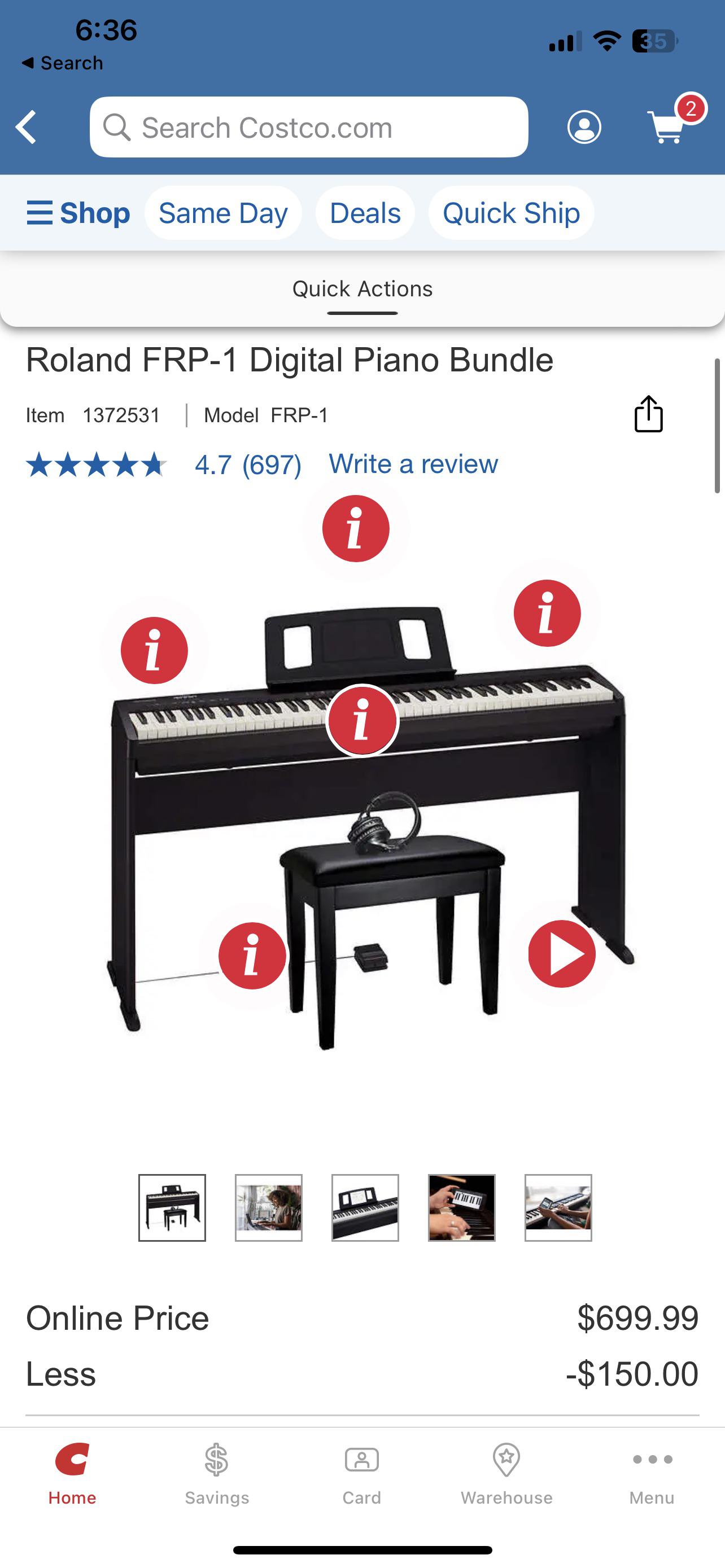 Roland FRP1 Digital Piano Bundle r/Costco