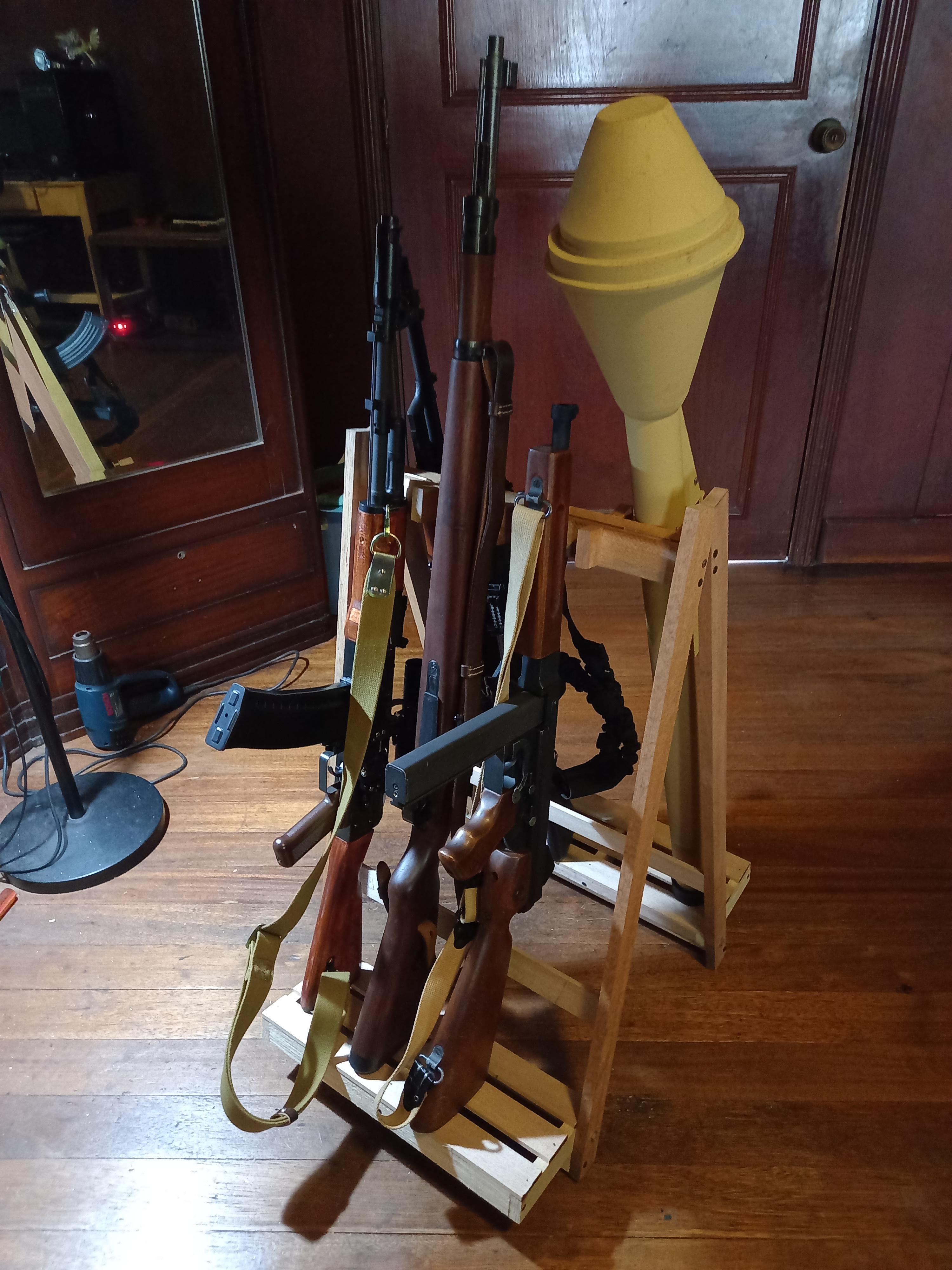 Made a folding rifle rack for the squad for remote games r/airsoft
