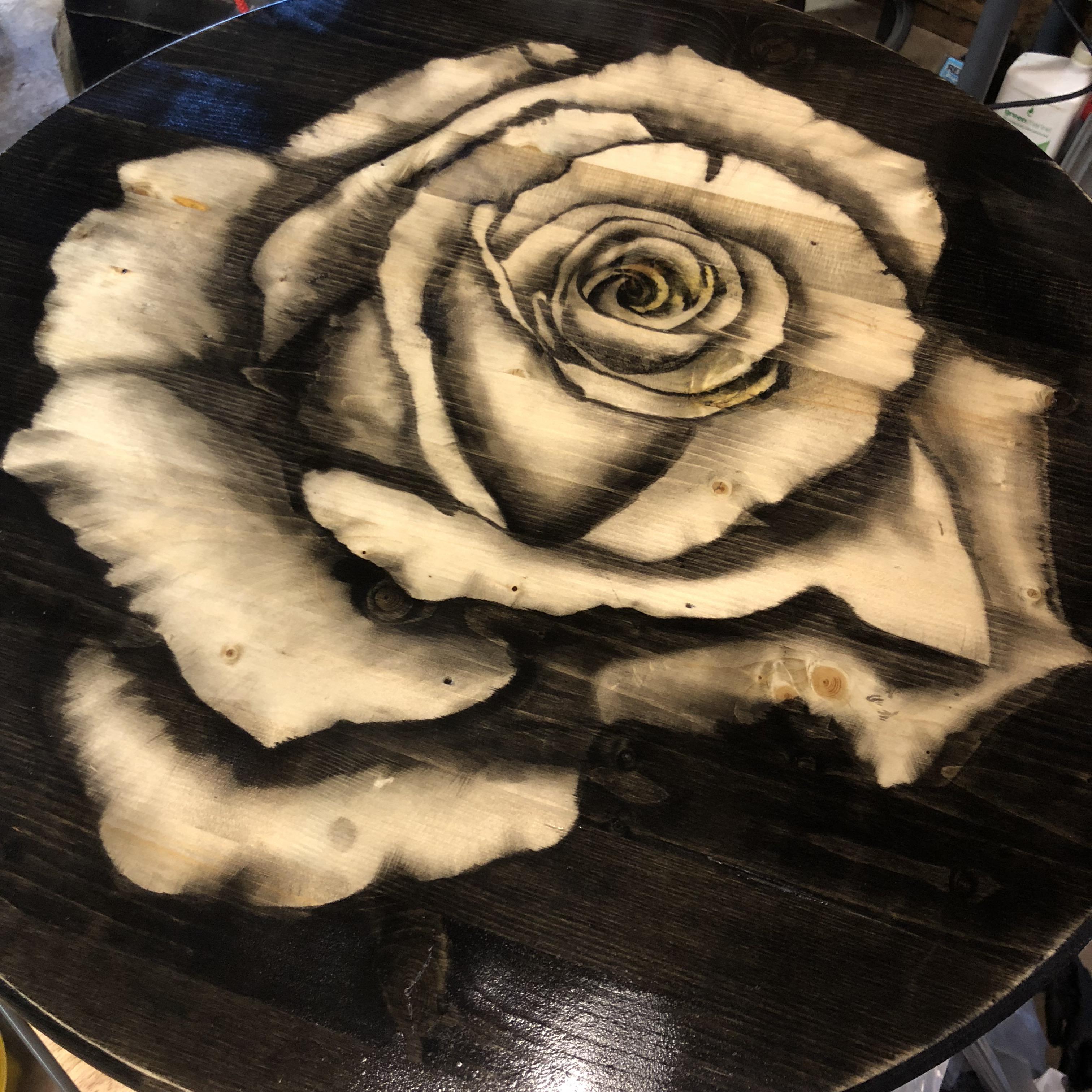 Rose, stain on wood table, me, 2018 r/Art