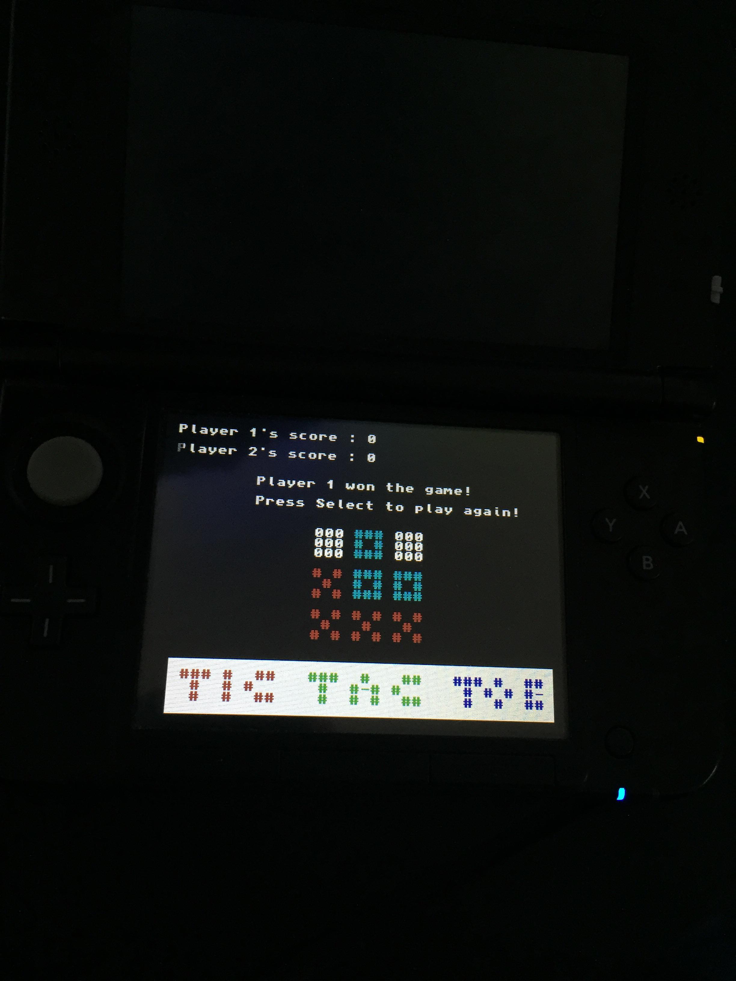 My very first playable program! Tic tac toe for Nintendo 3ds! You can