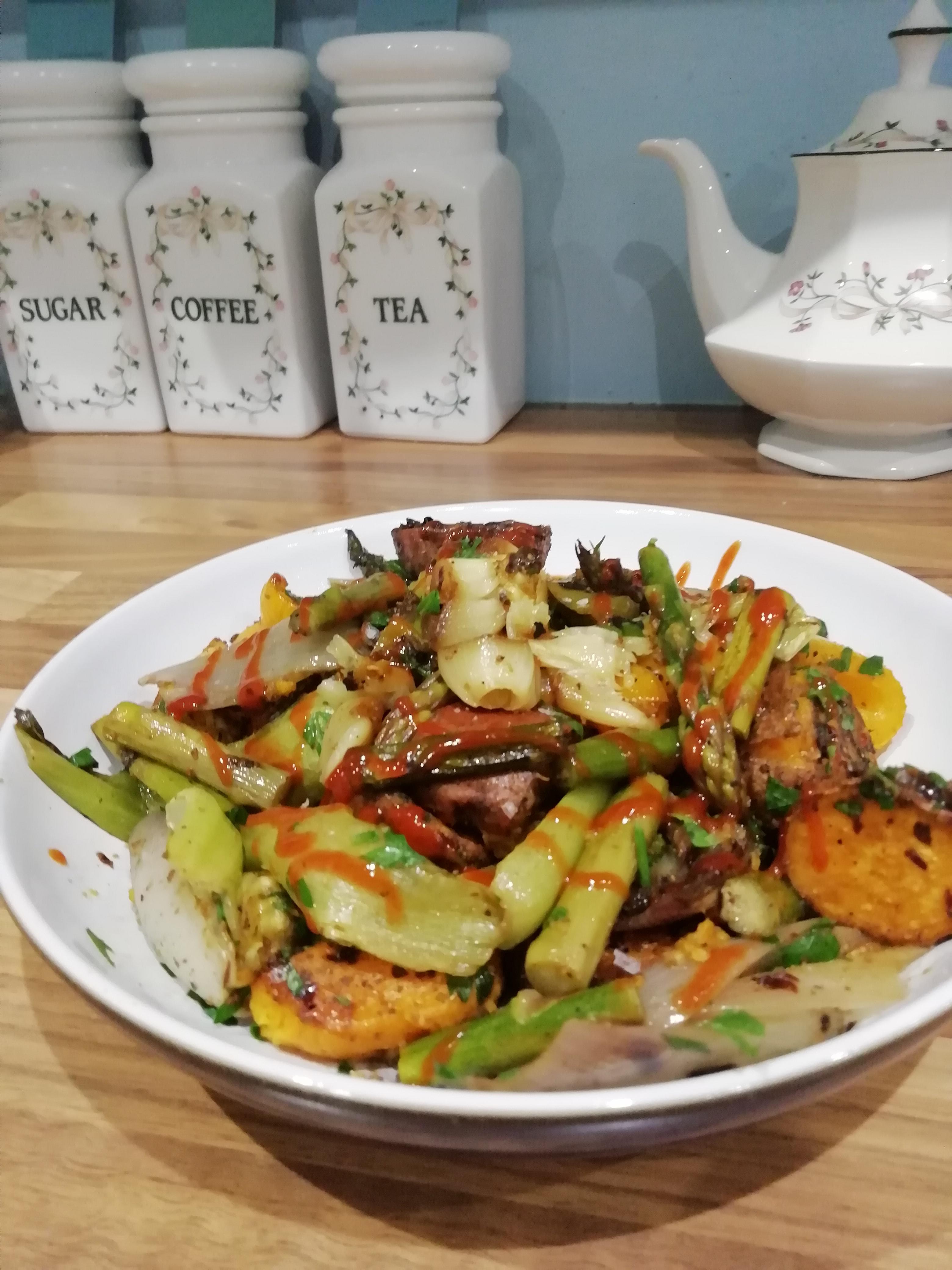 Garam masala roasted vegetables with siracha and parsley r/onepotmeals