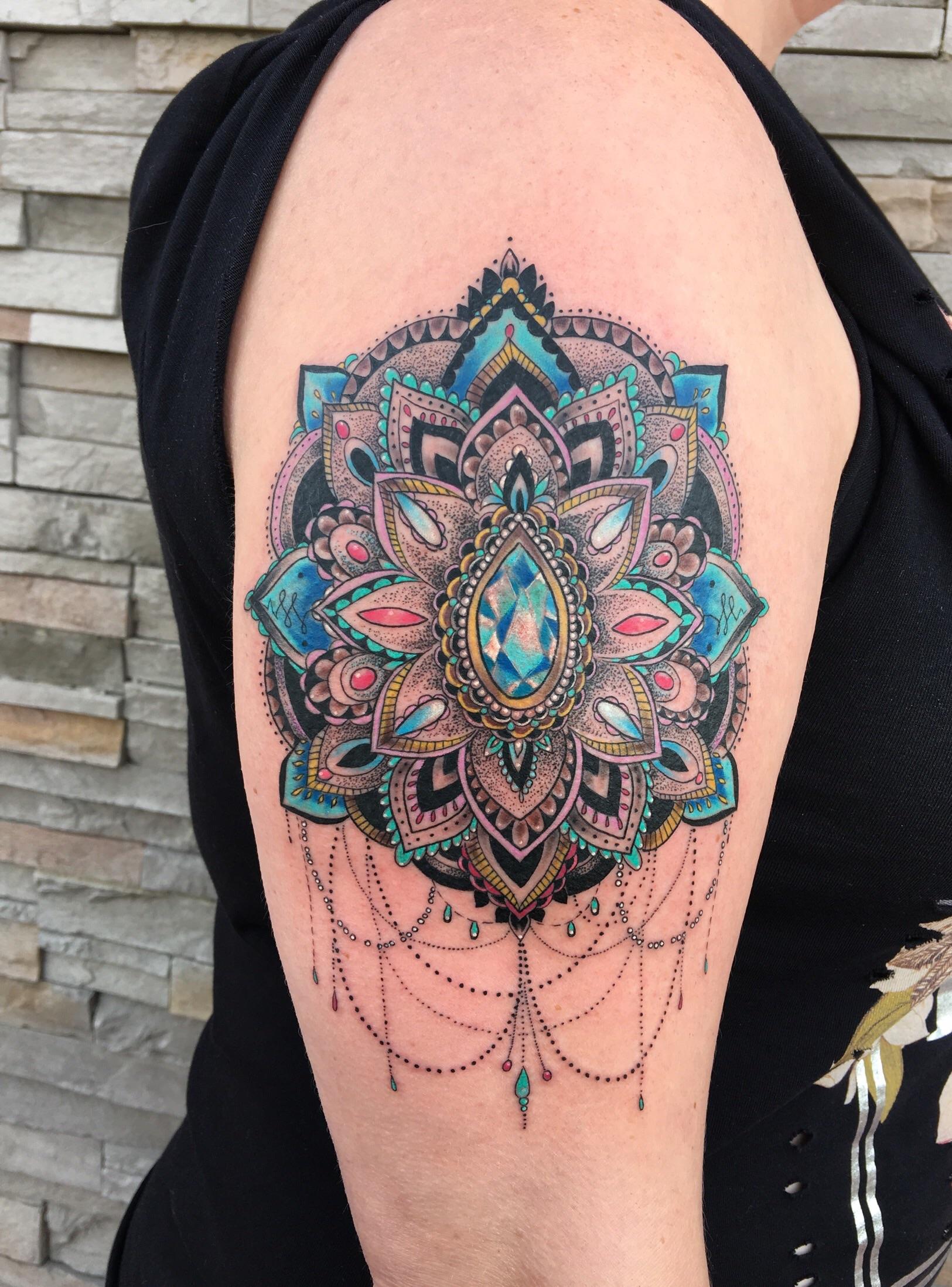 Mandala done by Laurianne at Obsidian Rose Tattoo in Chestermere, AB