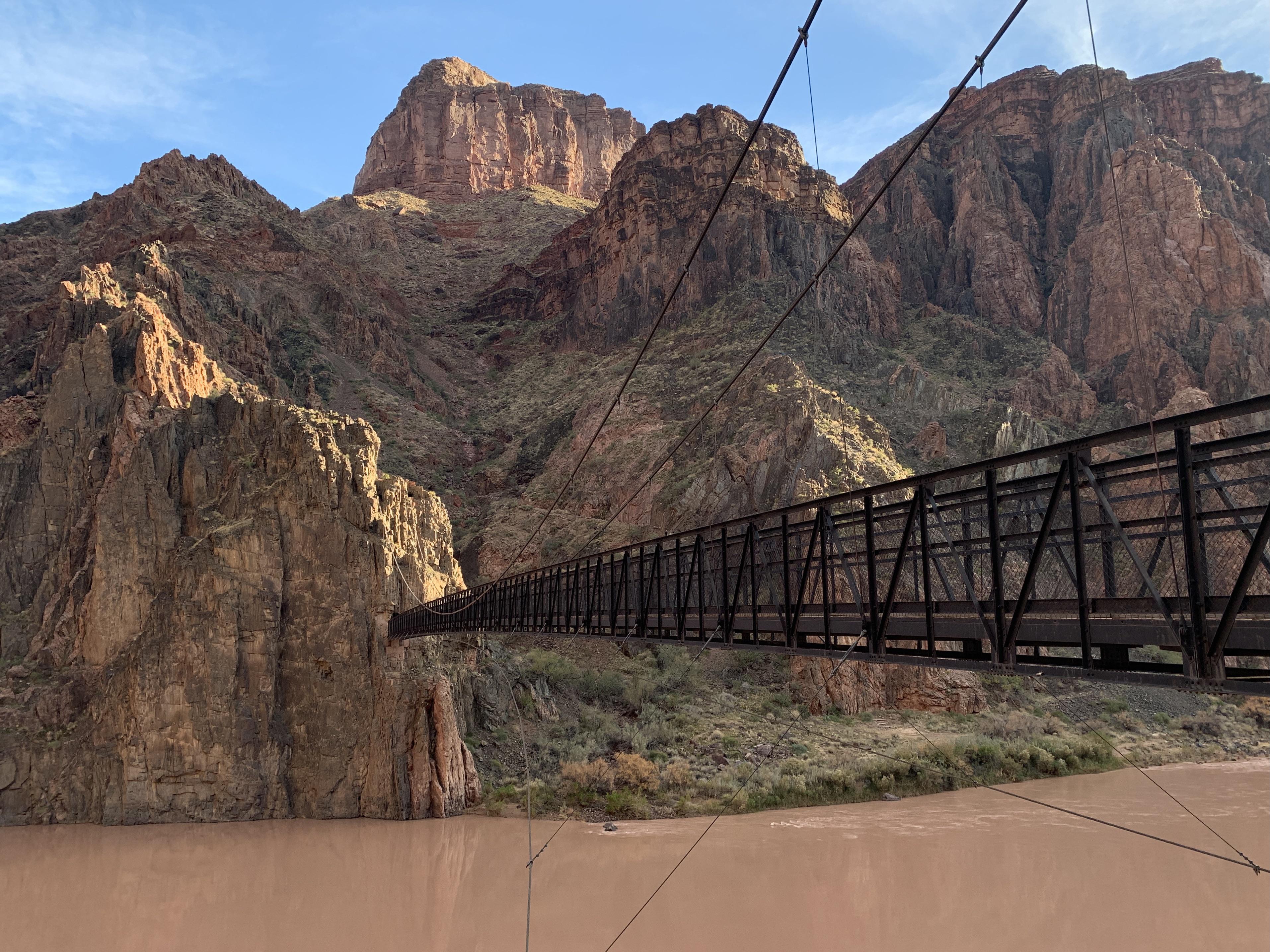 This is the Kaibab Trail Suspension Bridge (built in 1928) that crosses the Colorado River at