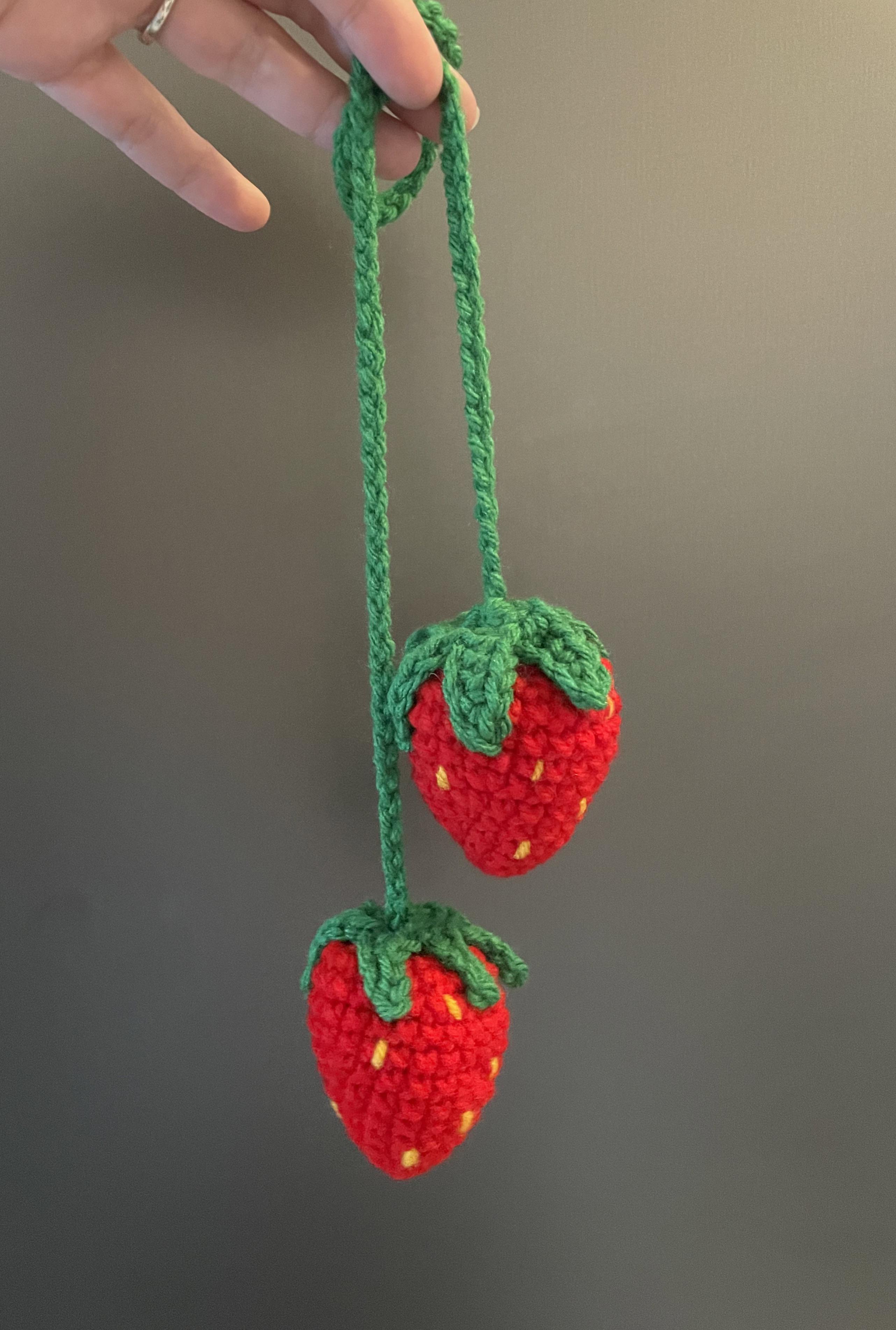 Asked my mom to make some strawberries to hang on my car’s rear view