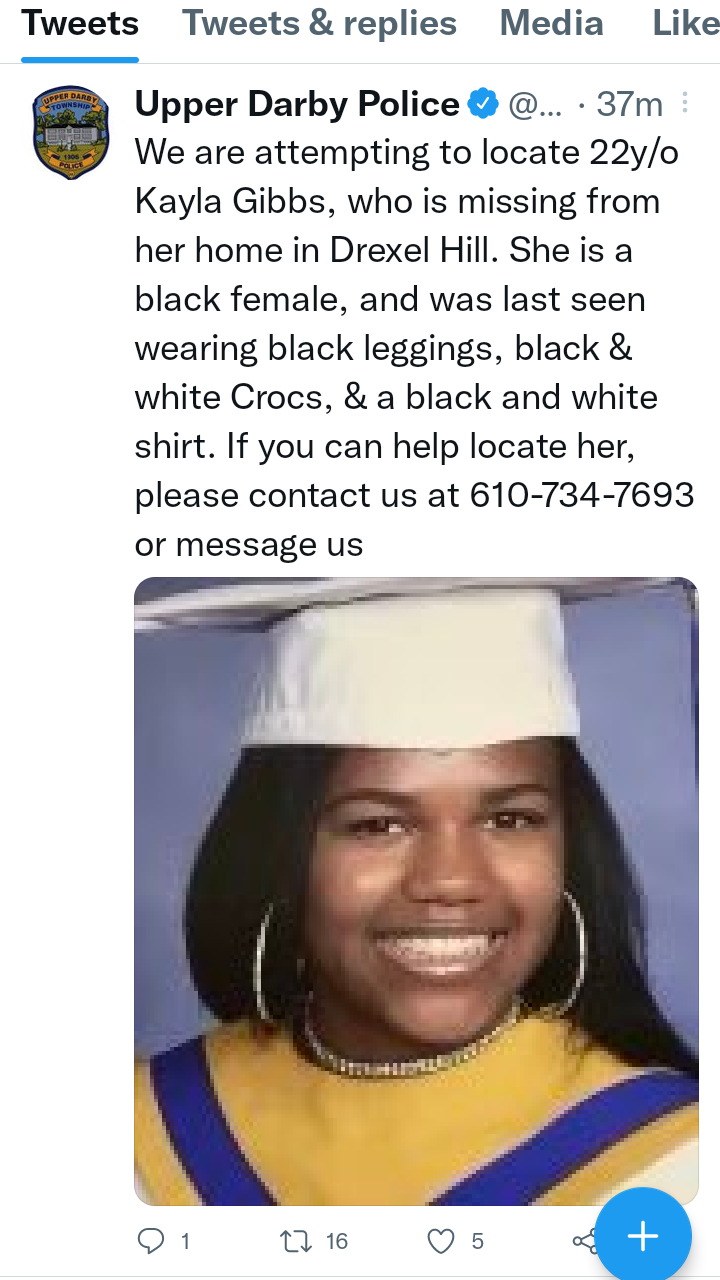 Missing (Drexel Hill/Upper Darby) r/Delco