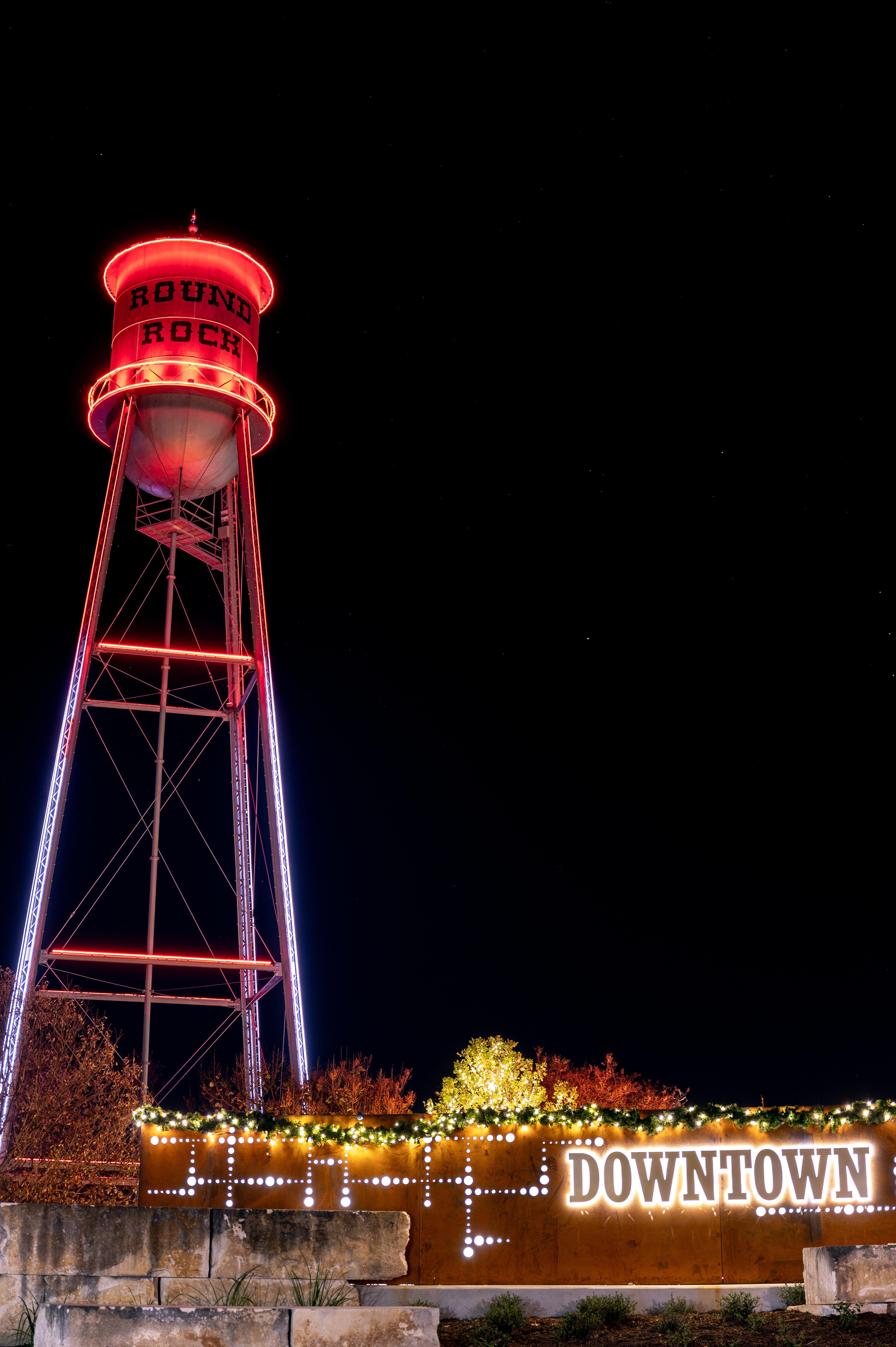 The Round Rock Water Tower Lit Up r/Austin