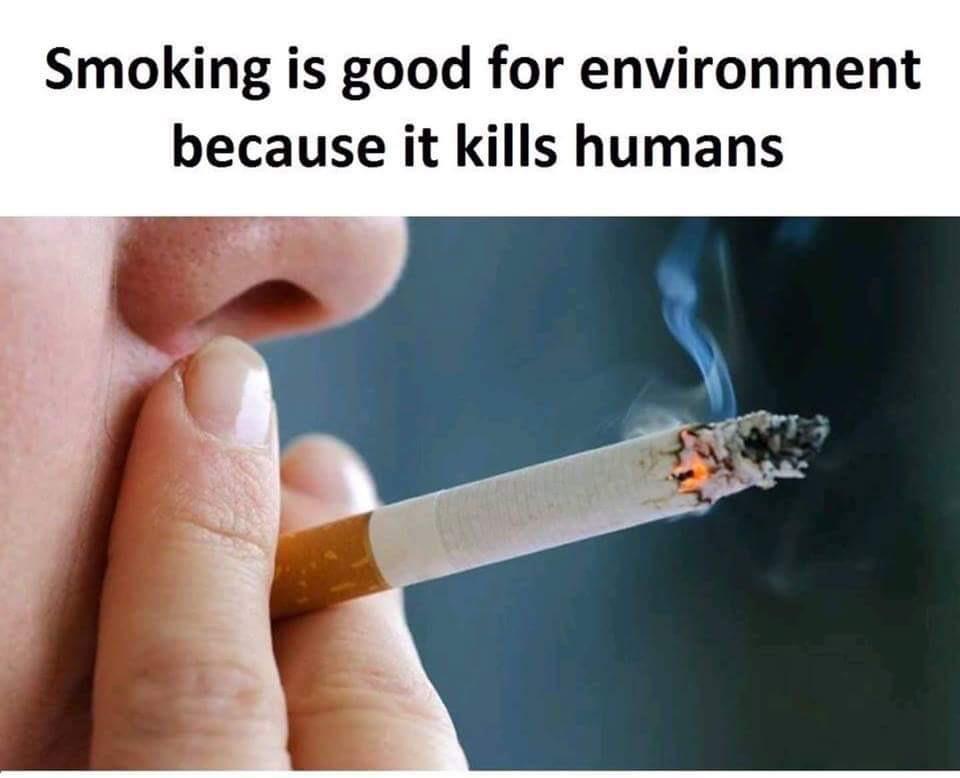 Smoking is good for the environment because it kills humans Like For