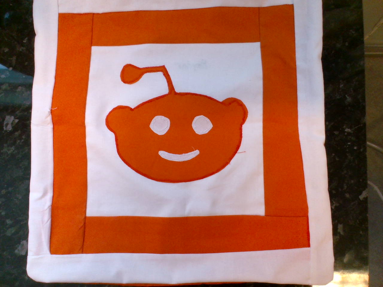 Made a reddit logo pillowcase (yes I know its the wrong colour) r