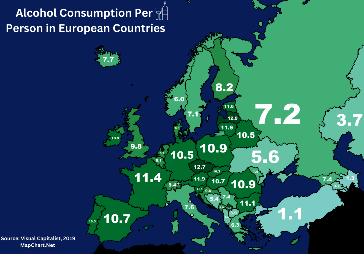 Alcohol Consumption Per Person in European Countries r/MapPorn