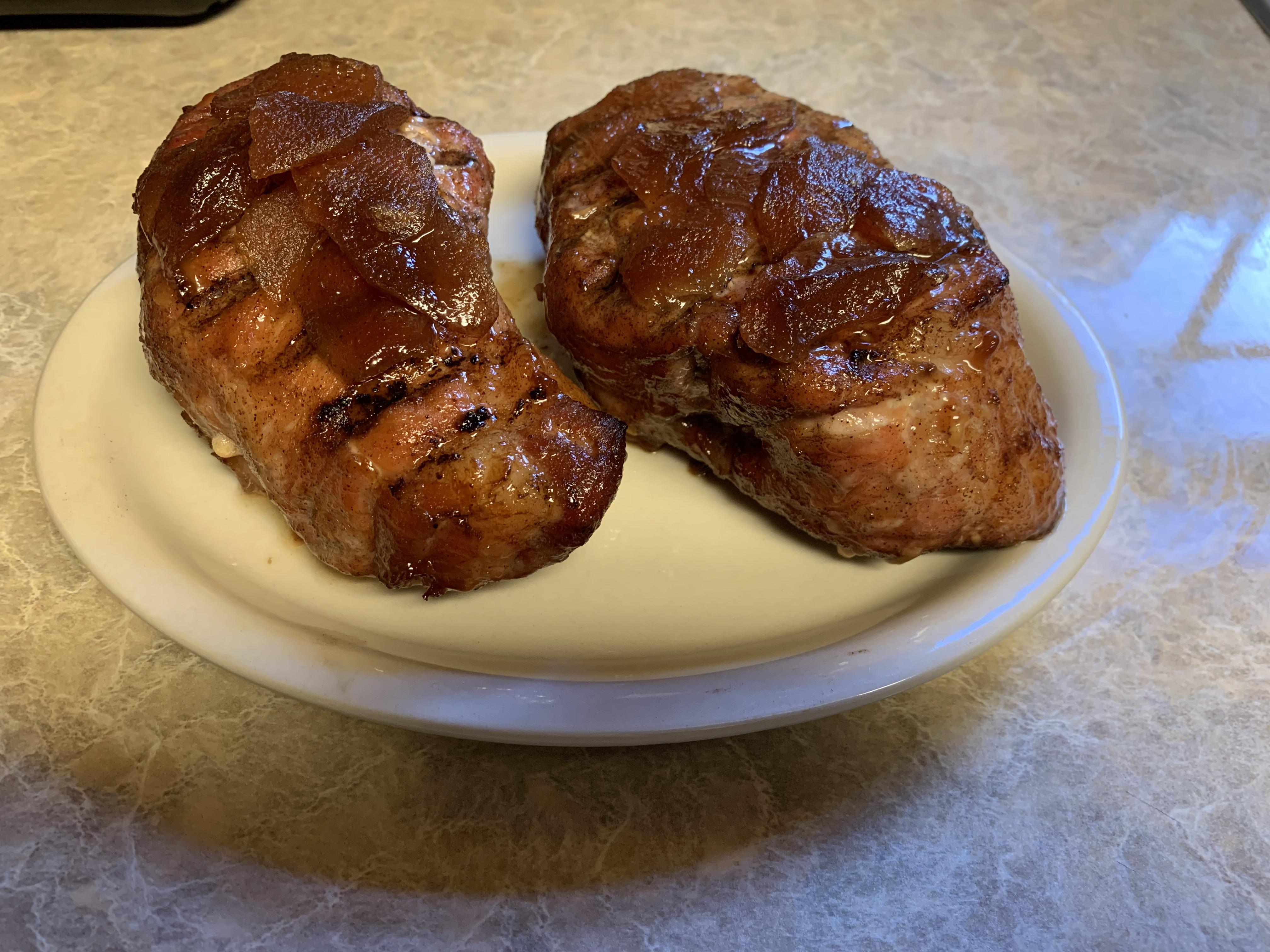 Pork chops from Sam’s club. Used brown sugar,cinnamon and some apple