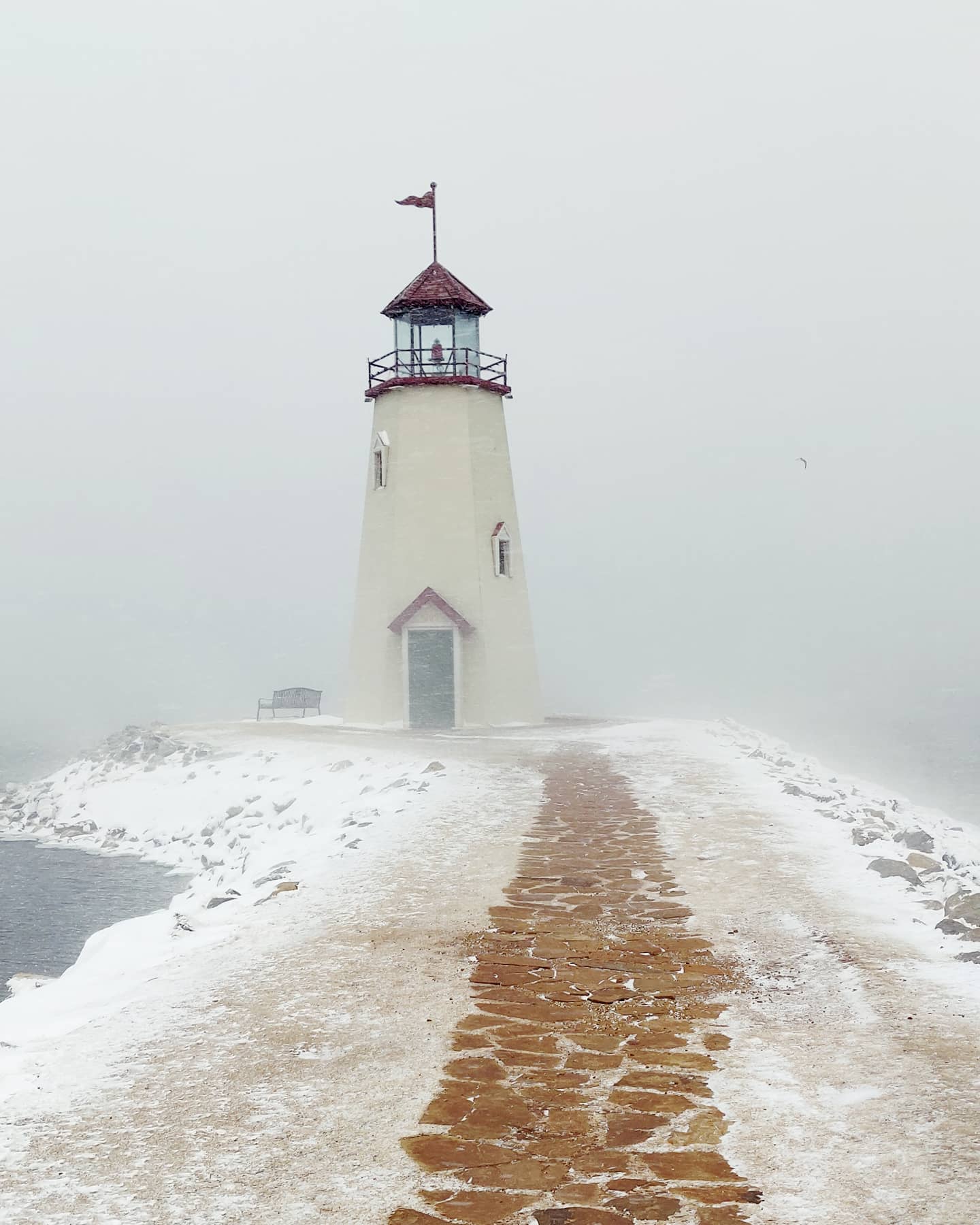 The lighthouse at Lake Hefner this morning, never seen the lake look so