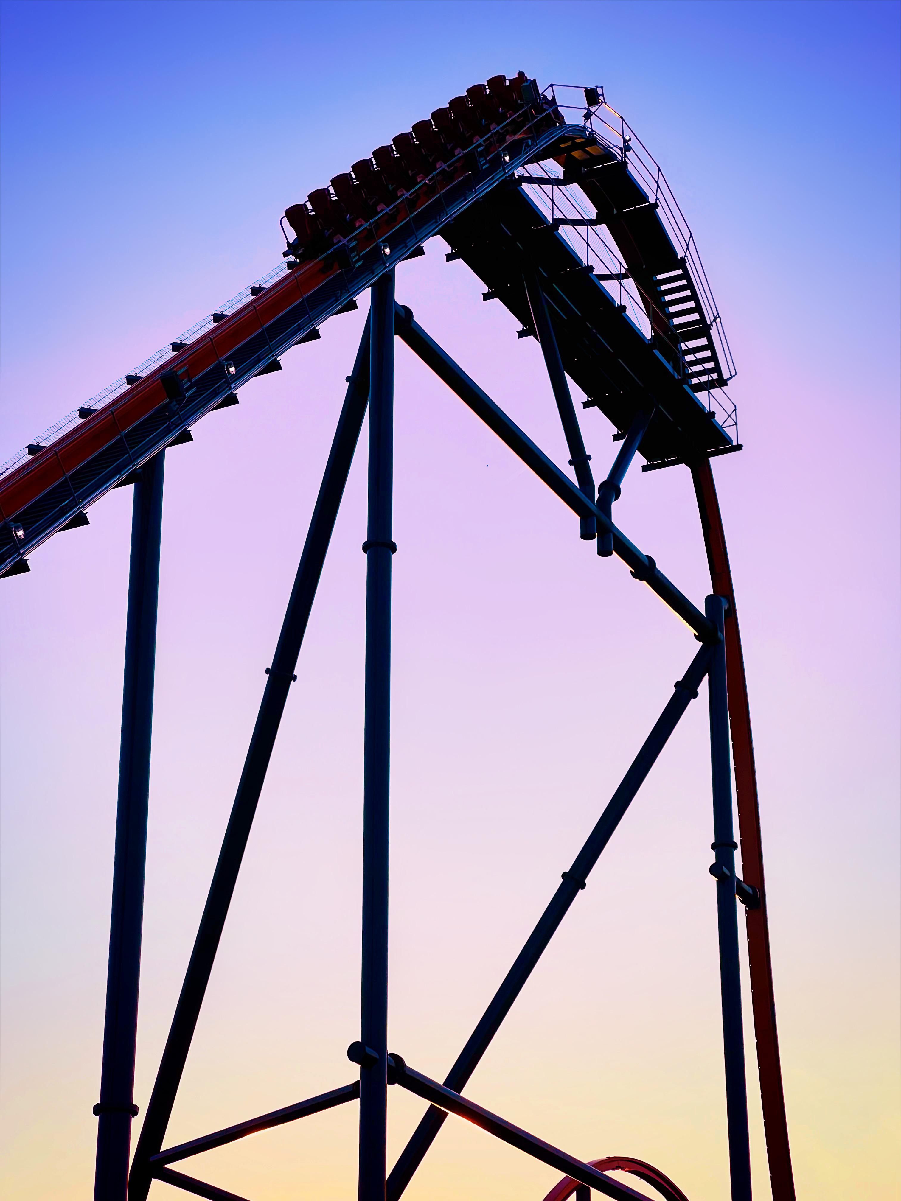Riding [Jersey Devil Coaster] into the sunset. [Six Flags Great