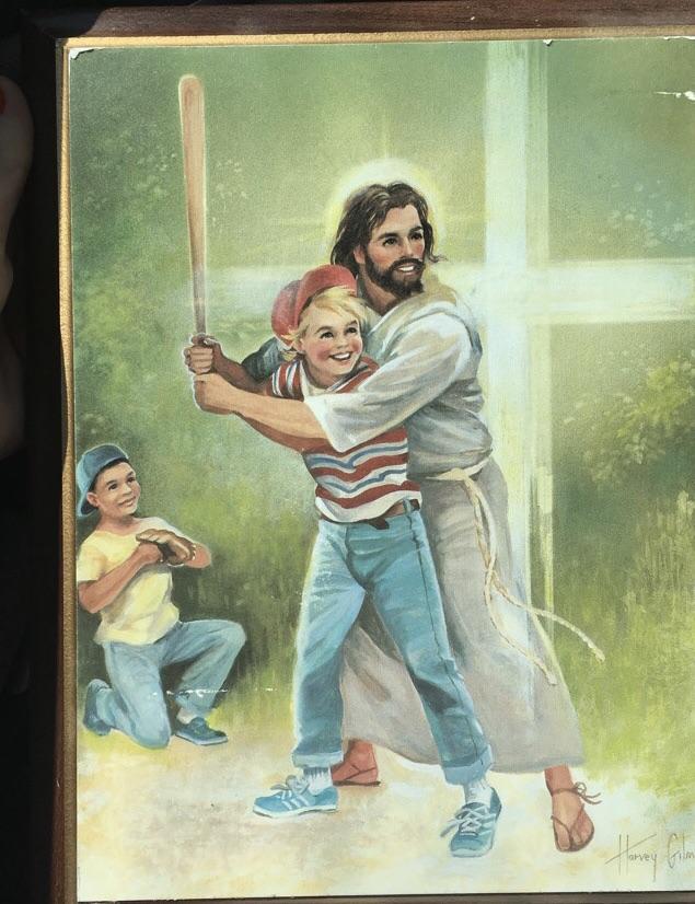 Thrifter scored this painting of Jesus playing baseball r/baseball