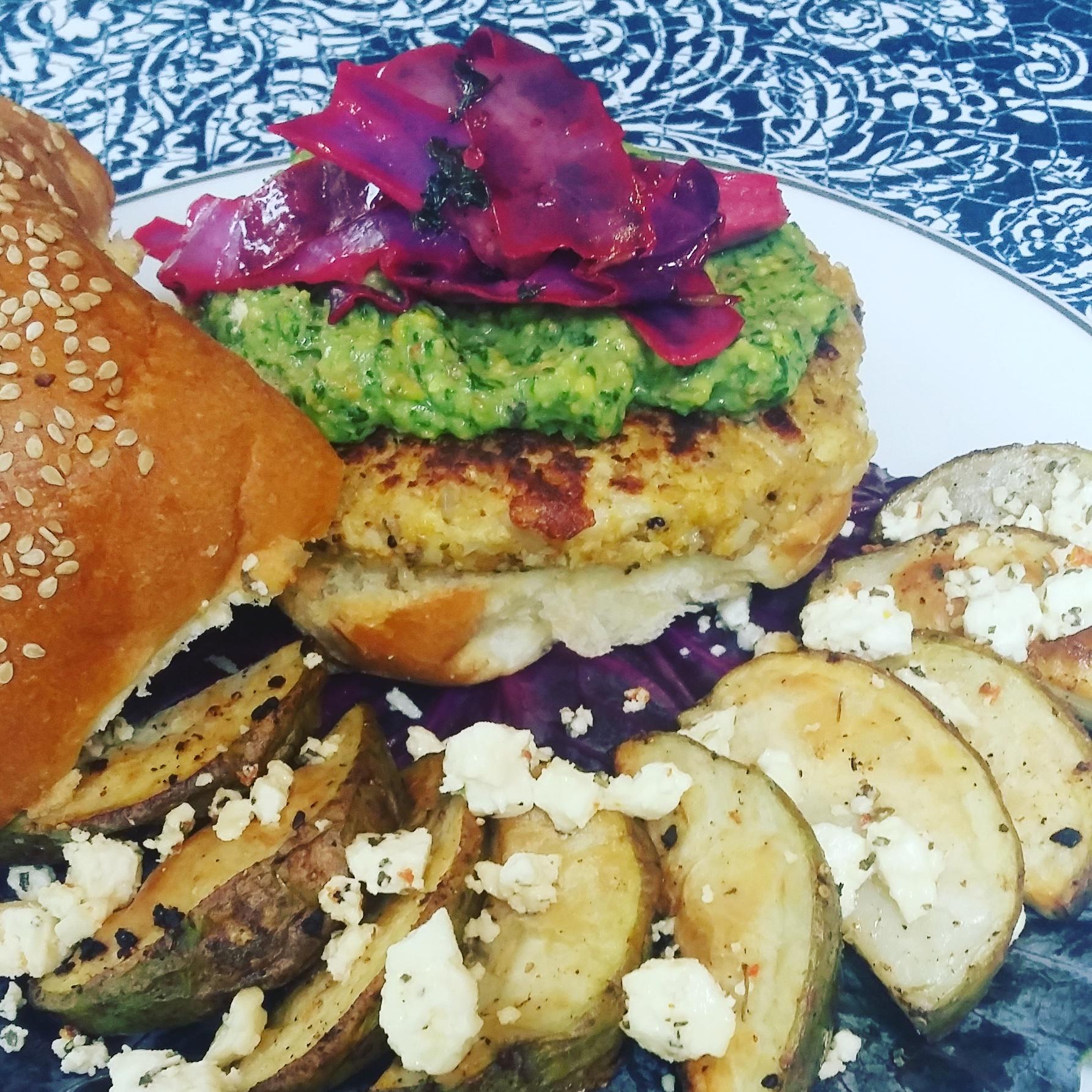 Salvador Cauliflower Burger with feta wedge fries r/BobsBurgersCreations