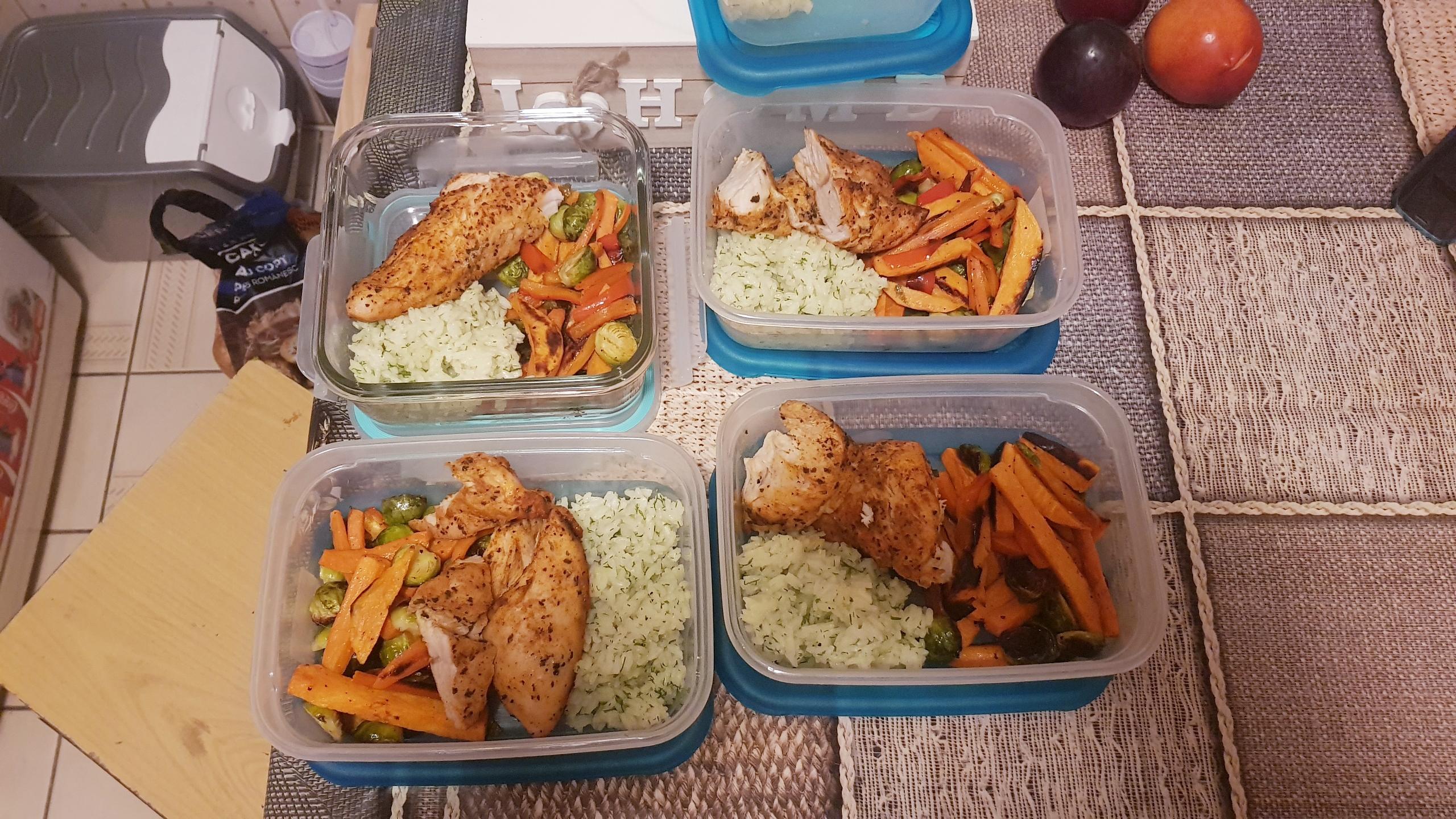 First time meal prep. Turkey breast with roasted veggies and rice. 500