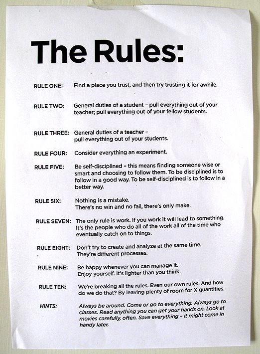 John Cage's rules for making music. Posted for years in Merce