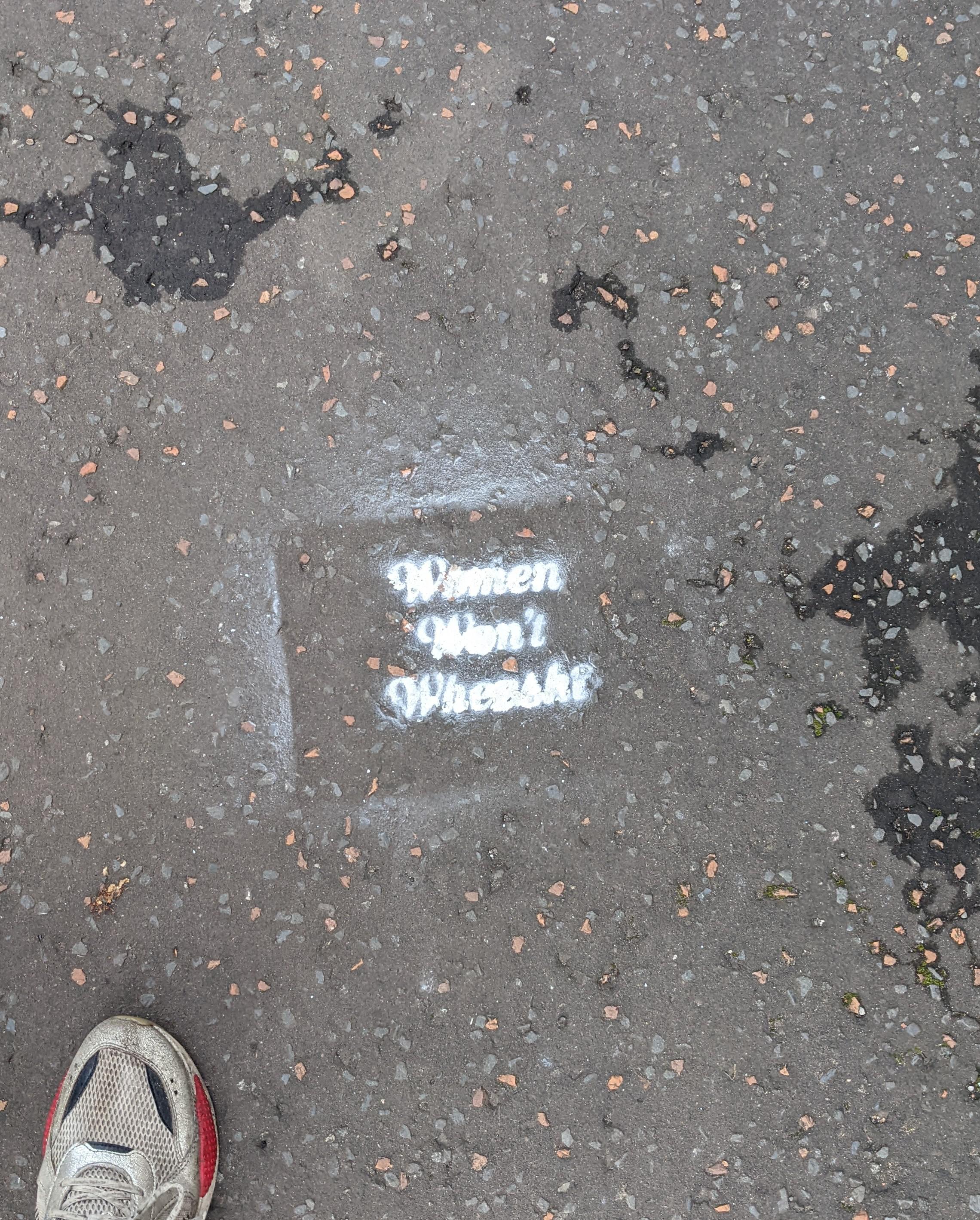 How to remove paint on pavements? "Women Won't Wheesht", found on Tay